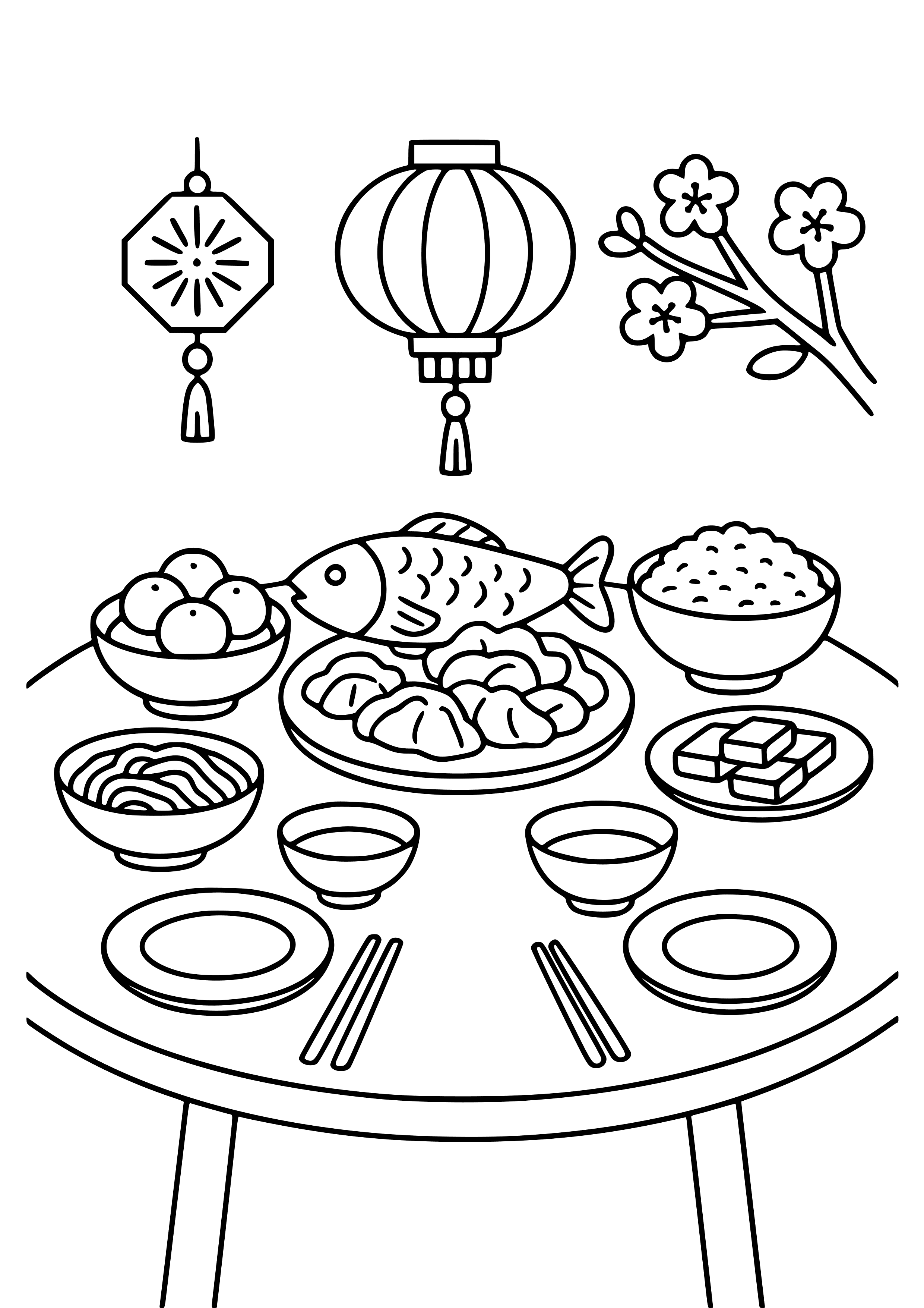 Festive Table Set for a New Year's Feast Coloring Page