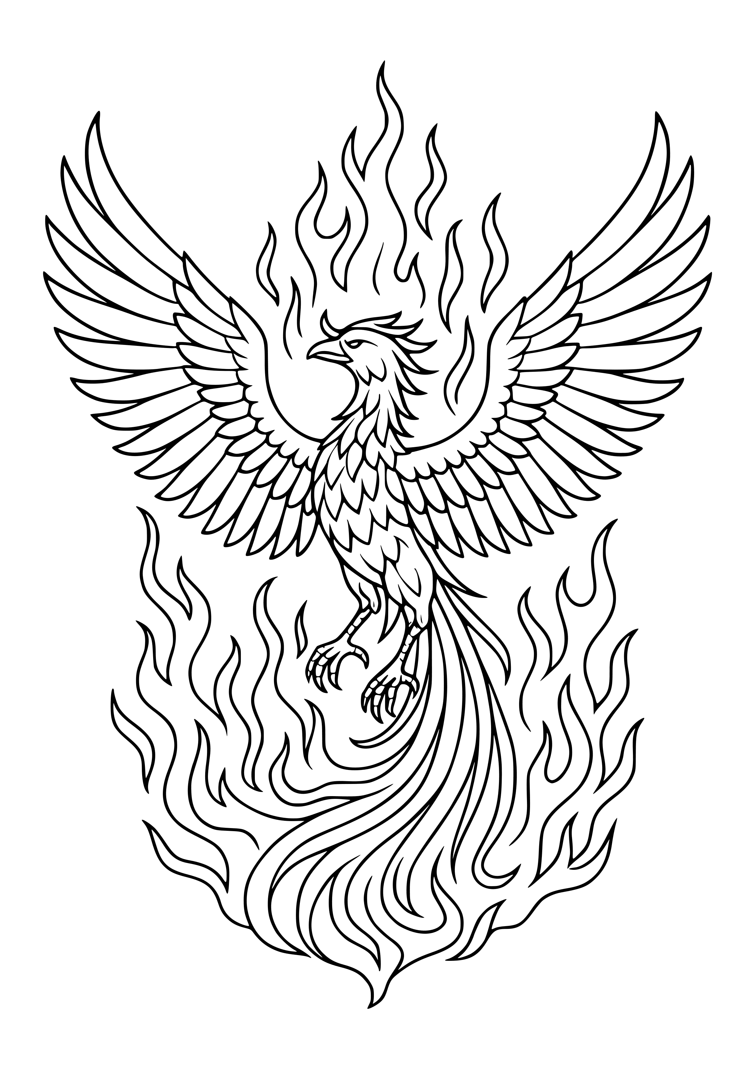 Fiery Phoenix Rising Coloring Page