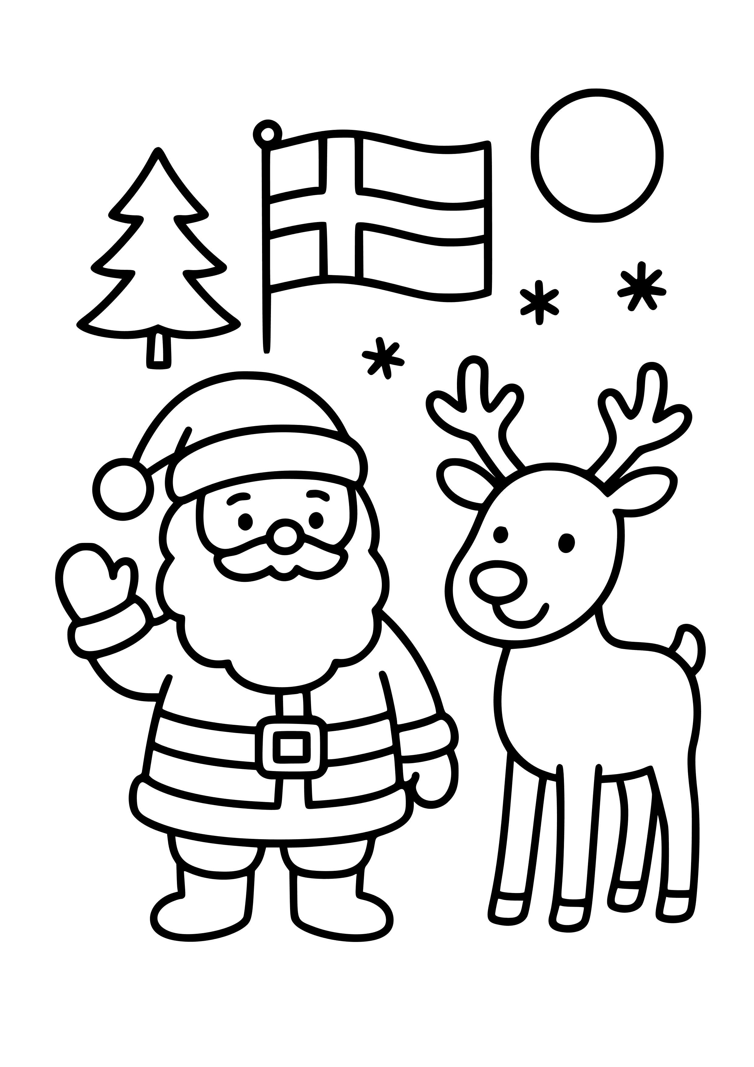 Finnish Christmas with Santa and Reindeer Coloring Page