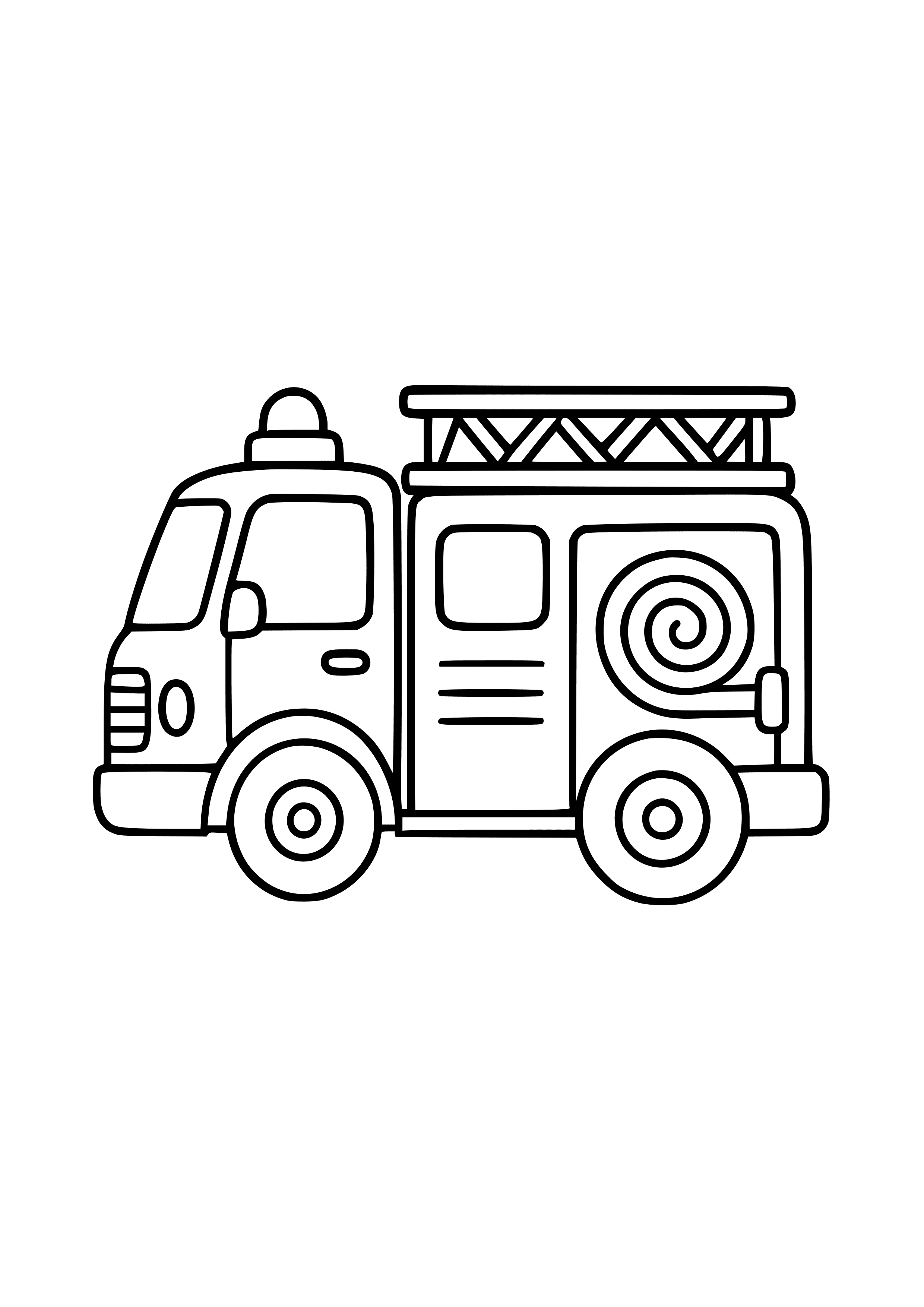 Fire Truck with Hoses Ready Coloring Page
