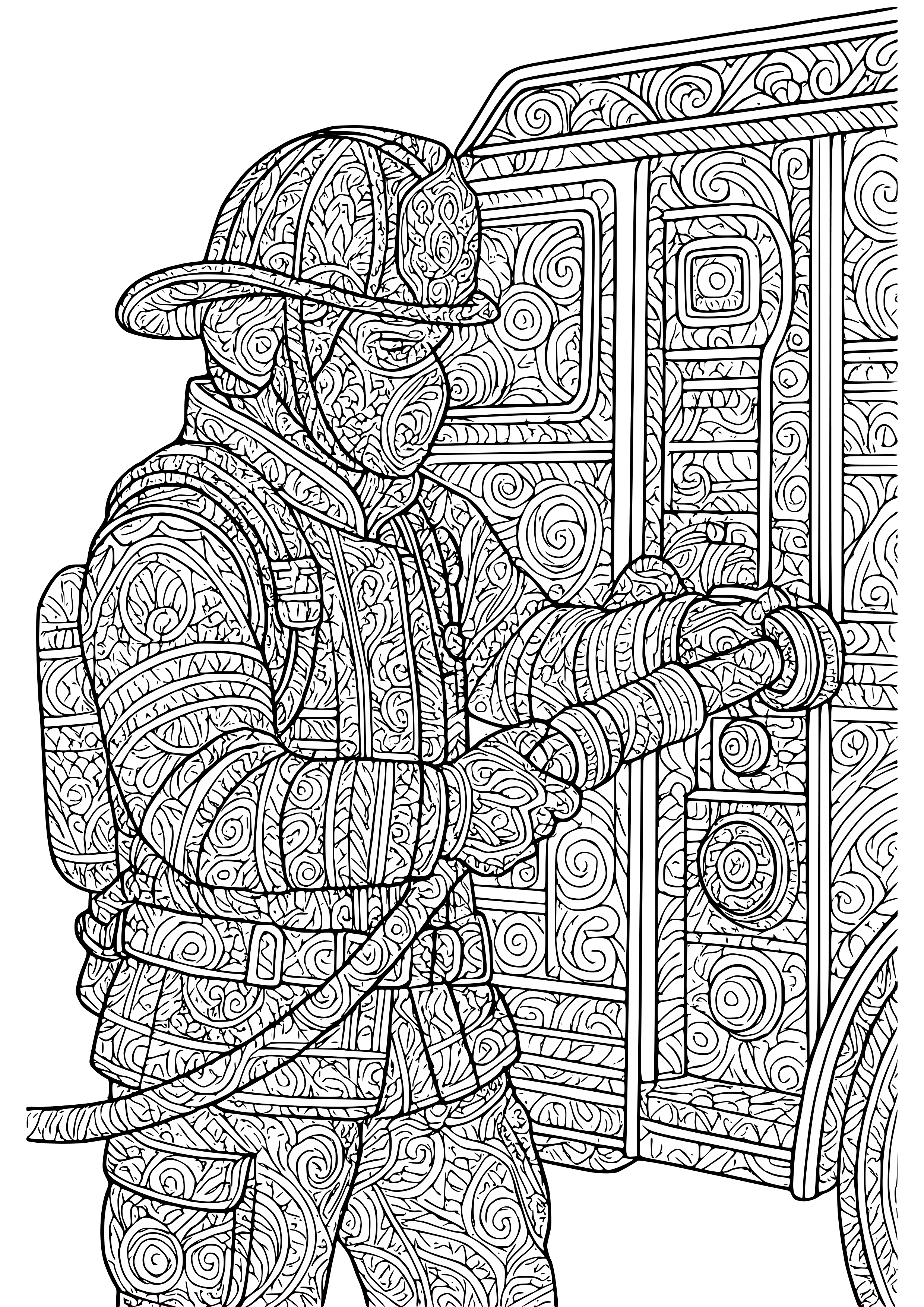 Firefighter Checking Equipment Before a Call Coloring Page