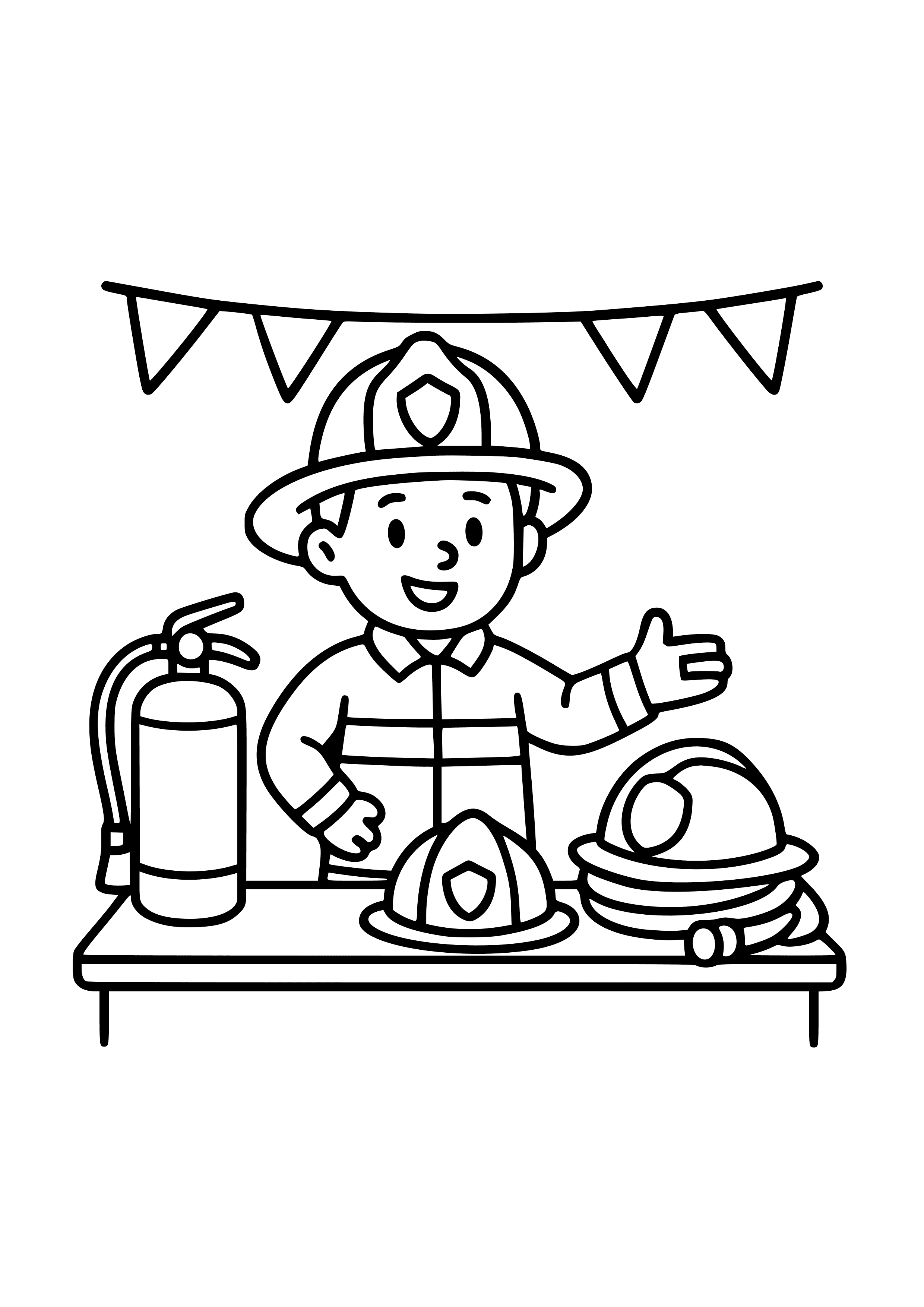 Firefighter Showing Off Equipment at a Fair Coloring Page