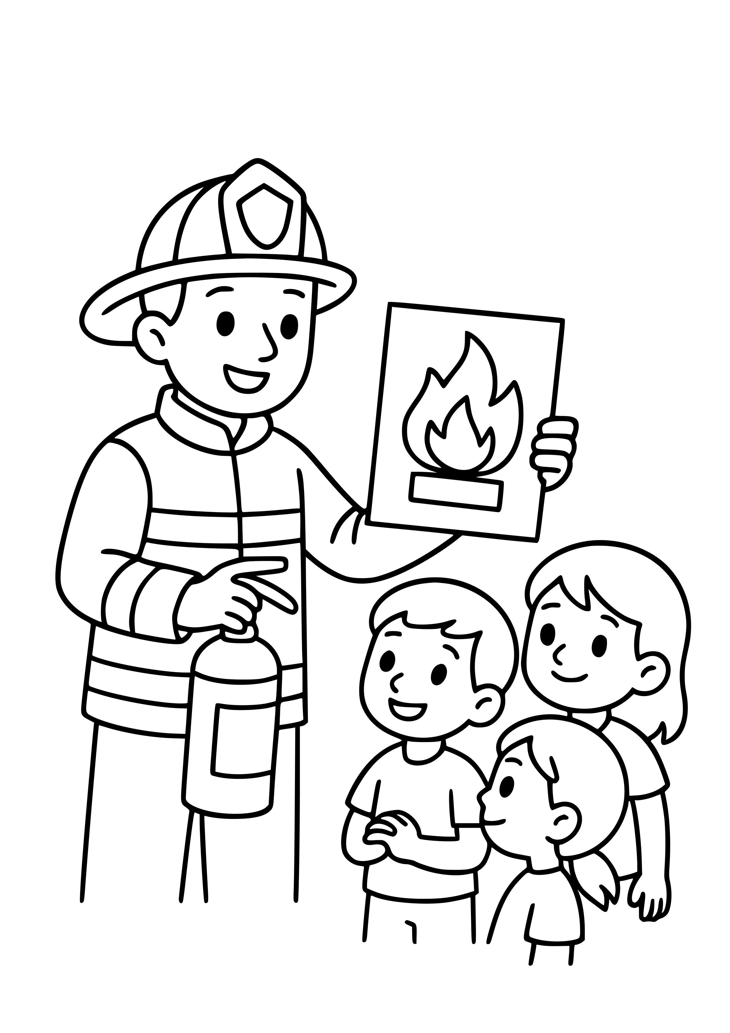Firefighter Teaching Children About Fire Safety Coloring Page