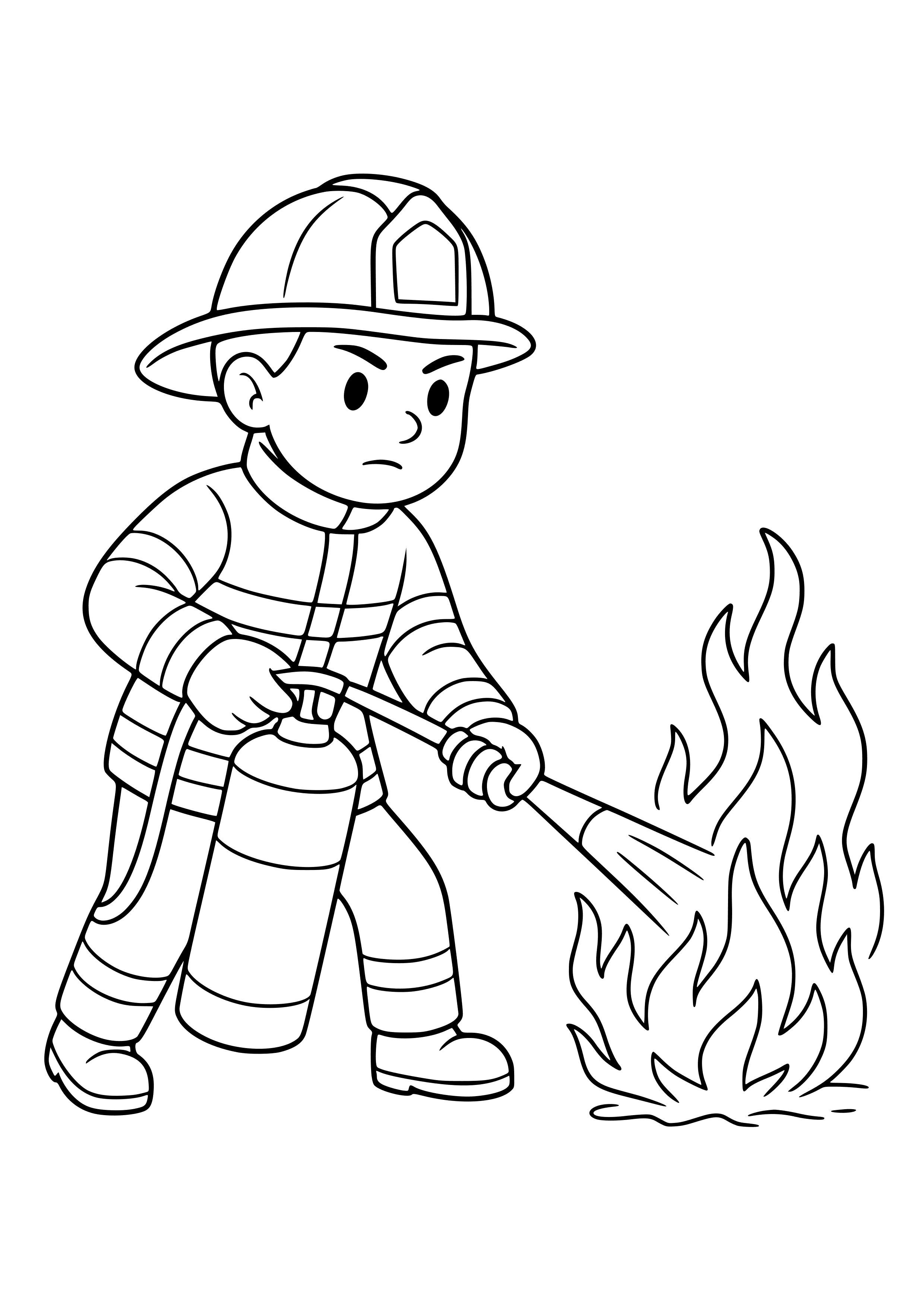 Firefighter Using a Fire Extinguisher Coloring Page
