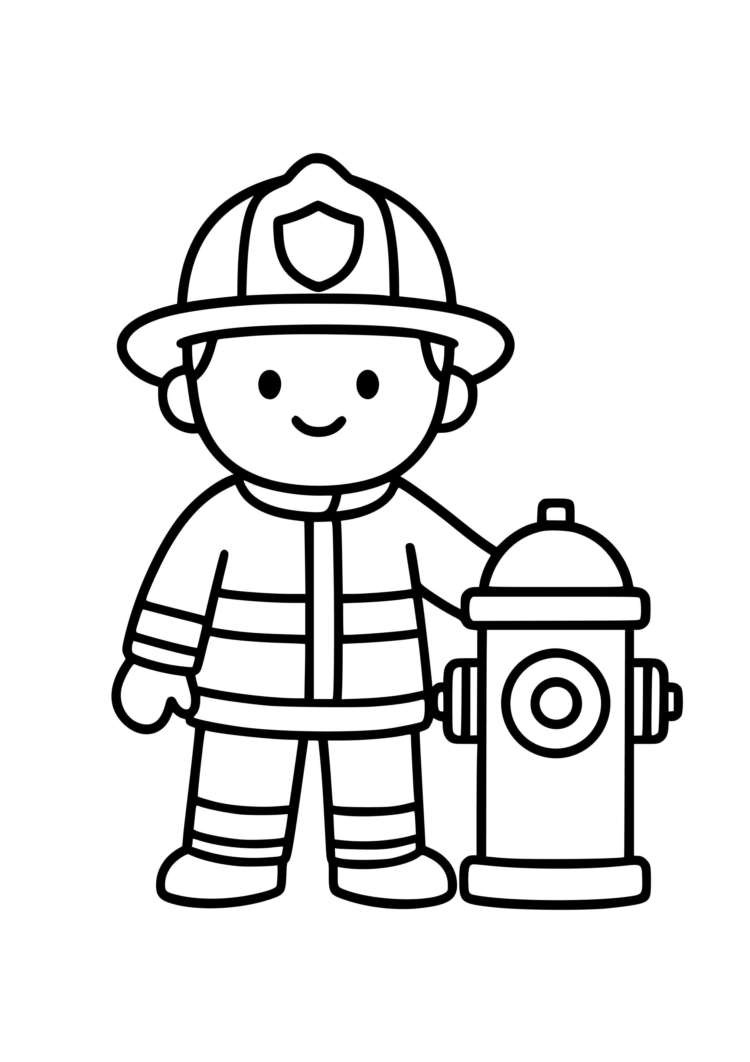 Firefighter with a Fire Hydrant Coloring Page