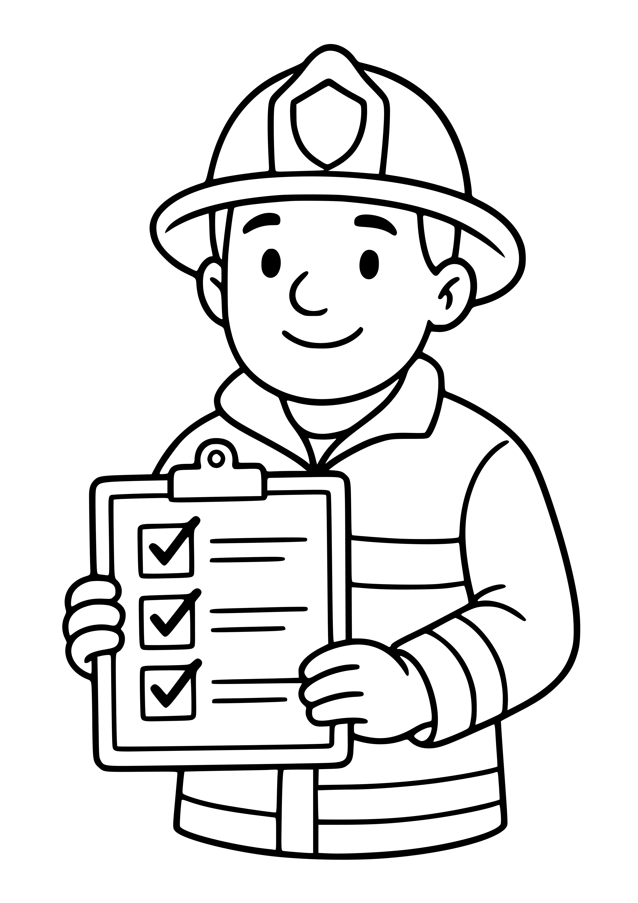 Firefighter with a Fire Safety Checklist Coloring Page