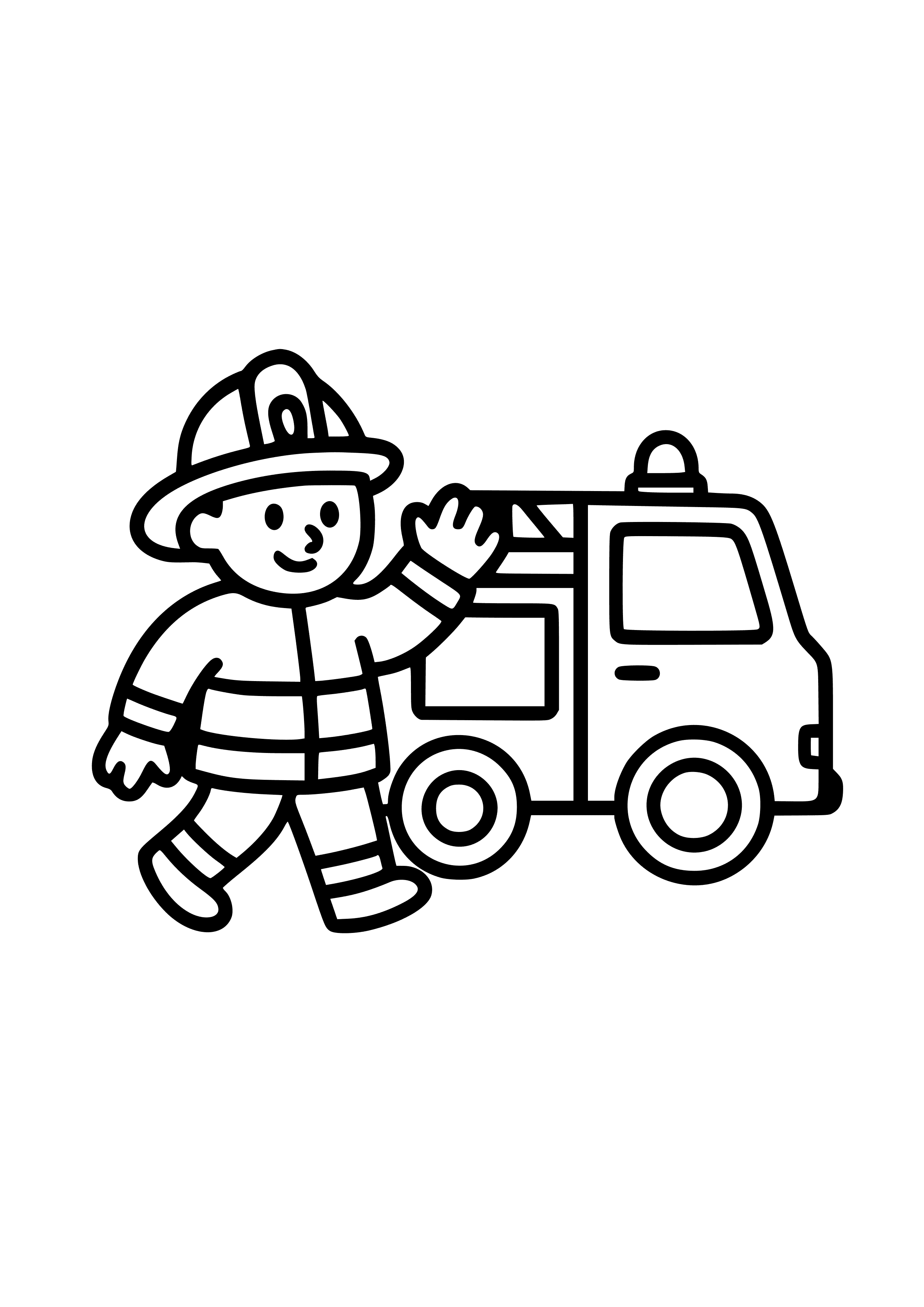 Firefighter with a Fire Truck in a Parade Coloring Page