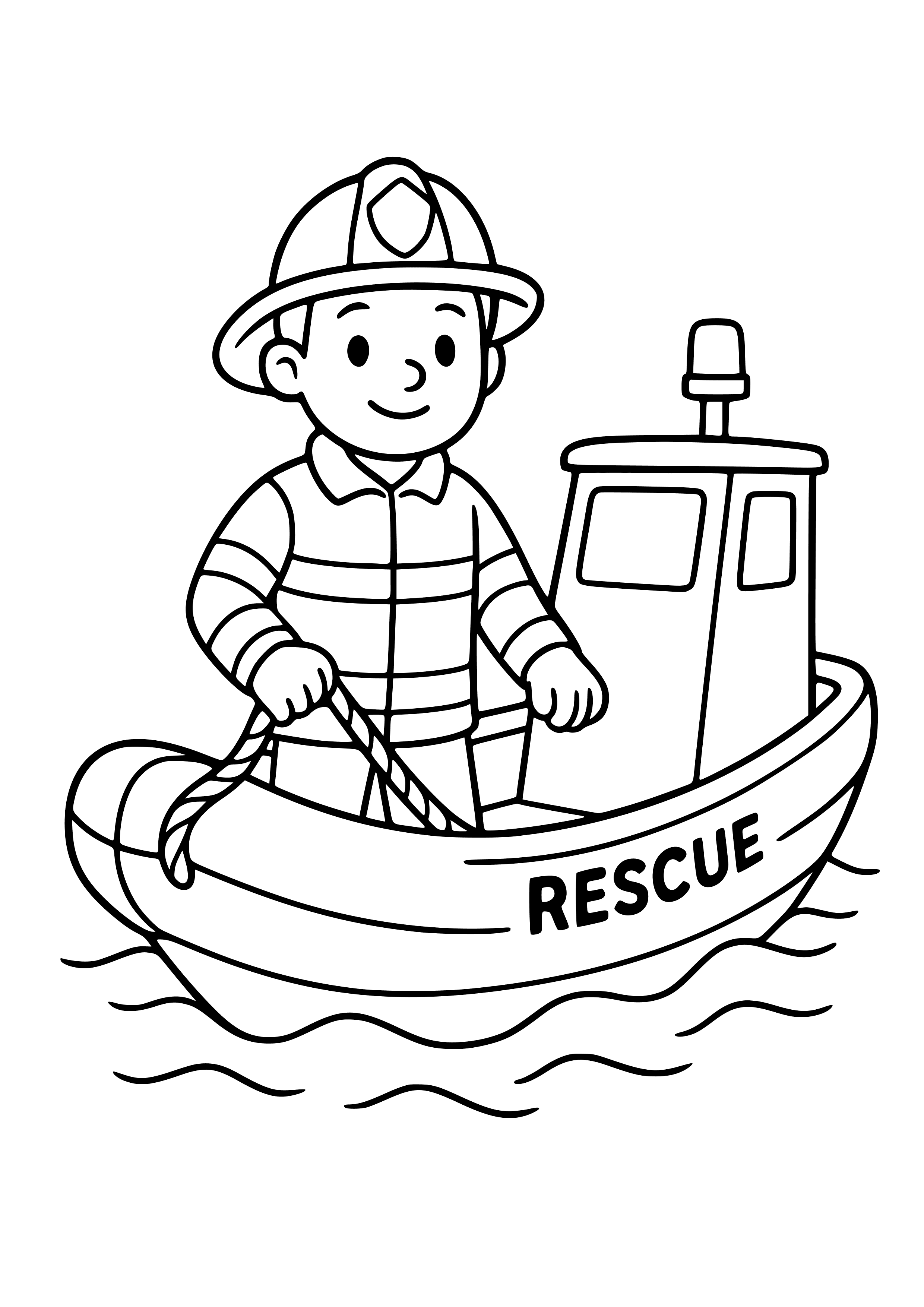 Firefighter with a Rescue Boat Coloring Page