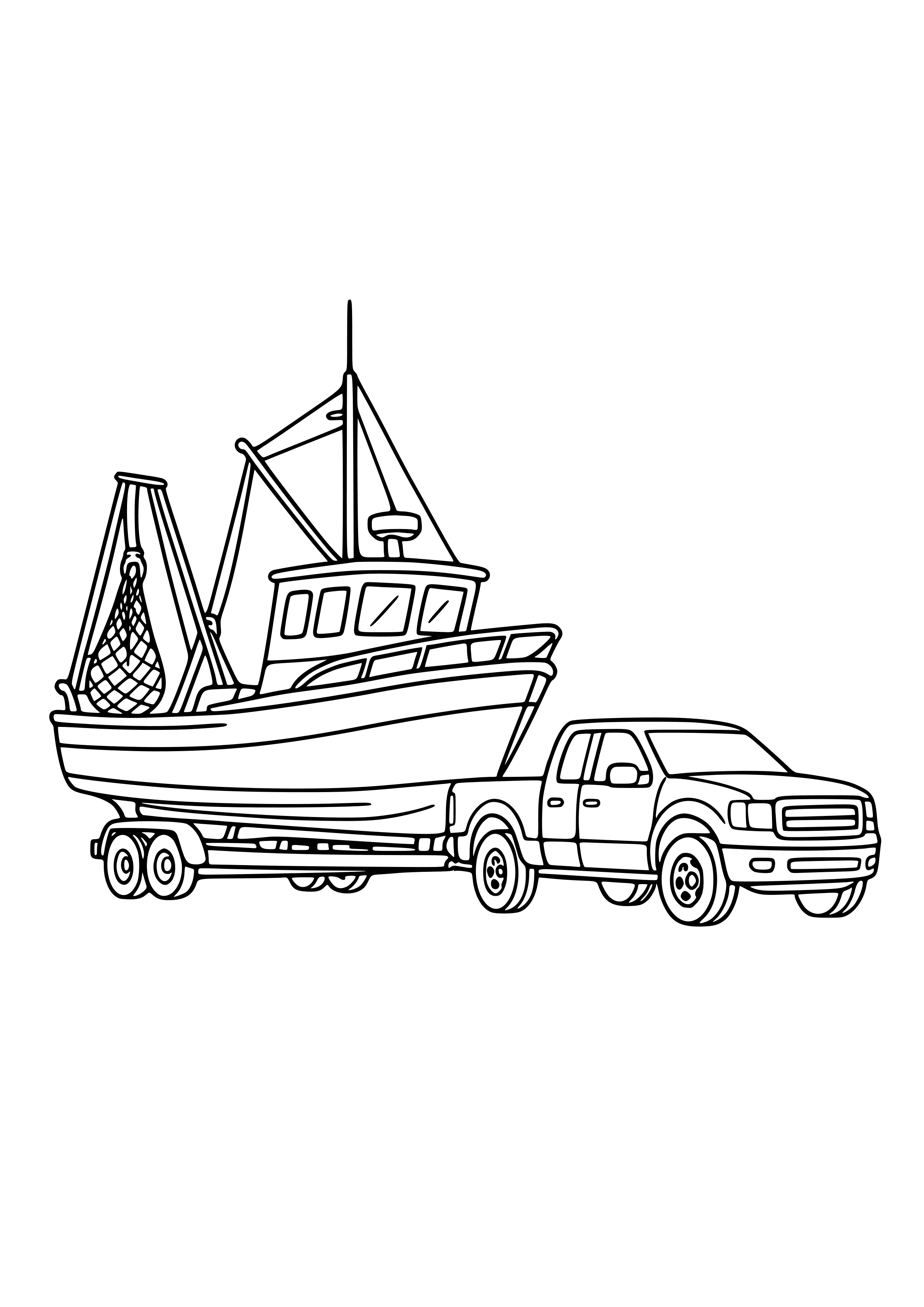Fishing Boat Being Towed by a Truck Coloring Page