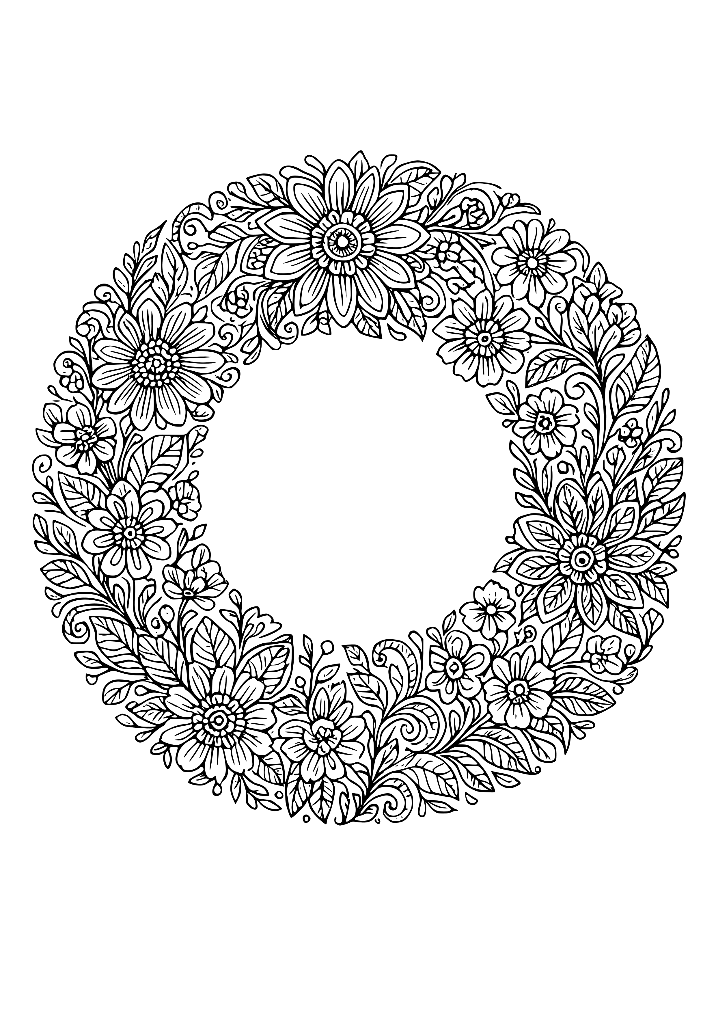 Floral Wreath Design Coloring Page