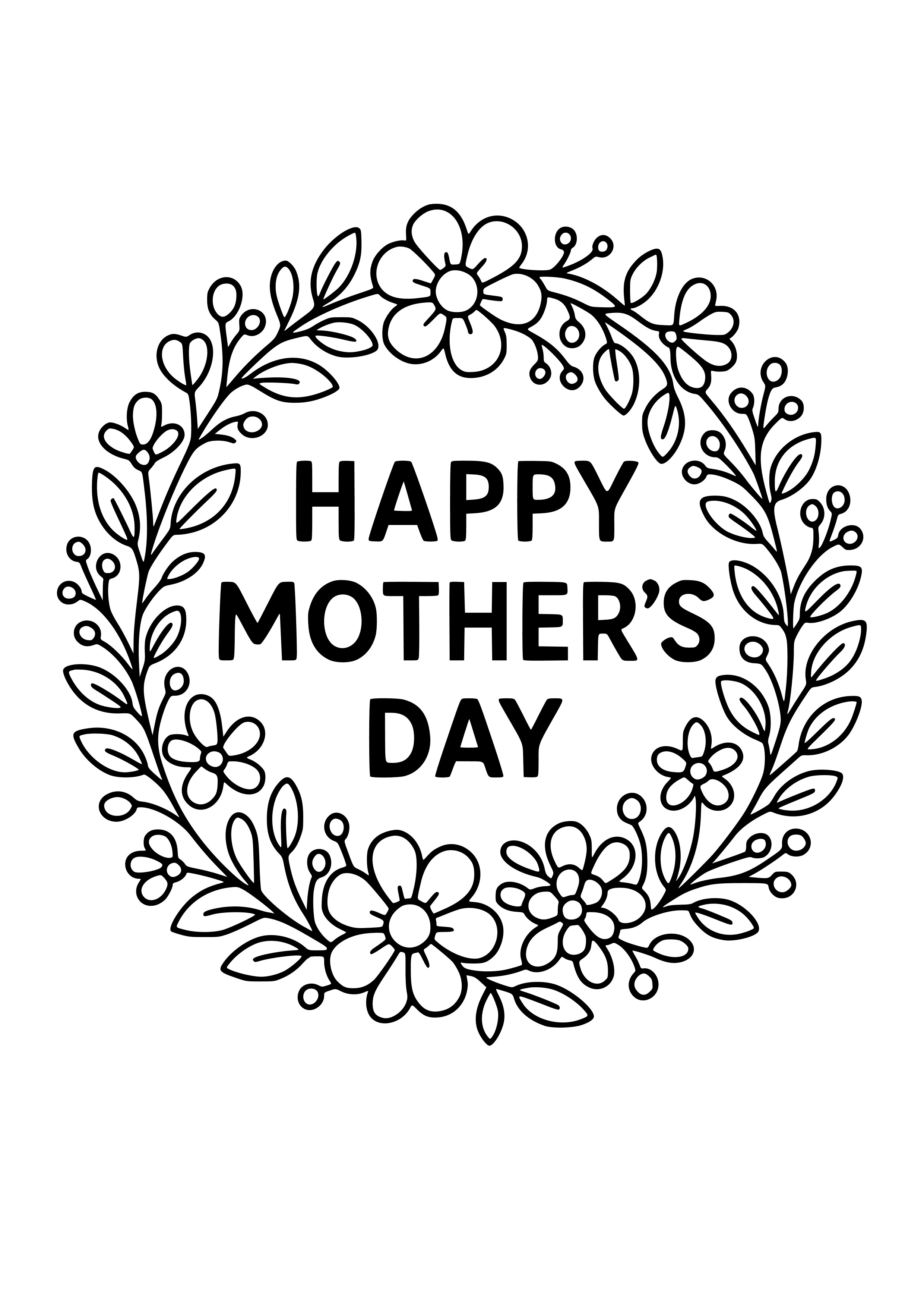 Floral Wreath with 'happy Mother's Day' Coloring Page