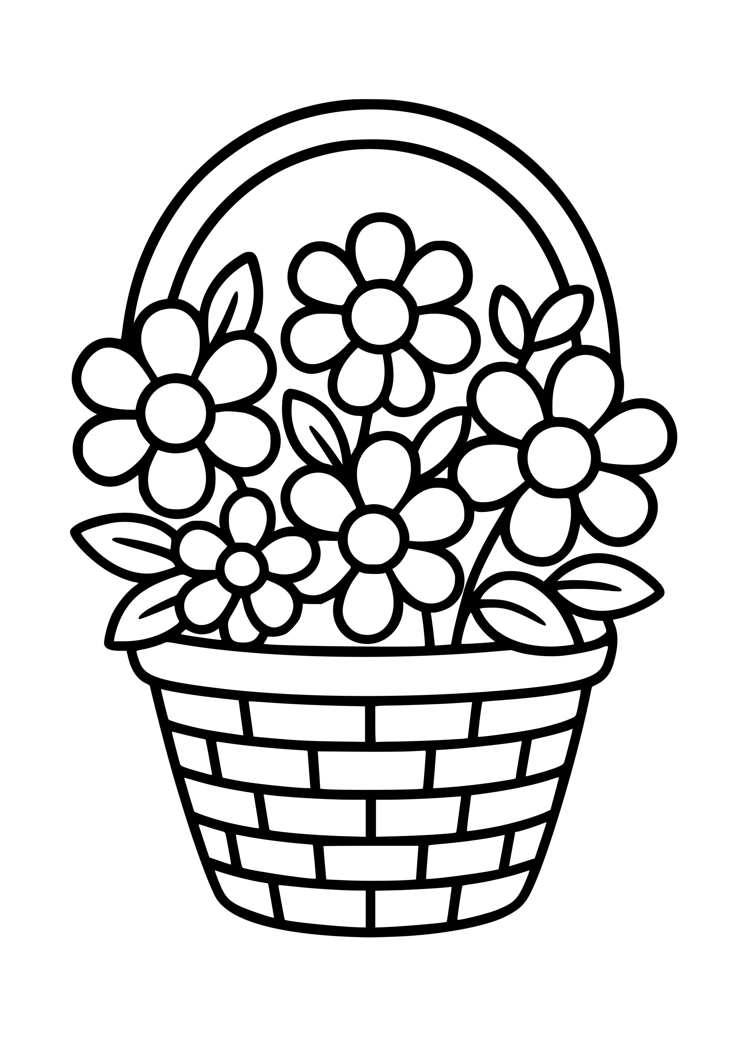 Flower Basket Overflowing with Blooms Coloring Page