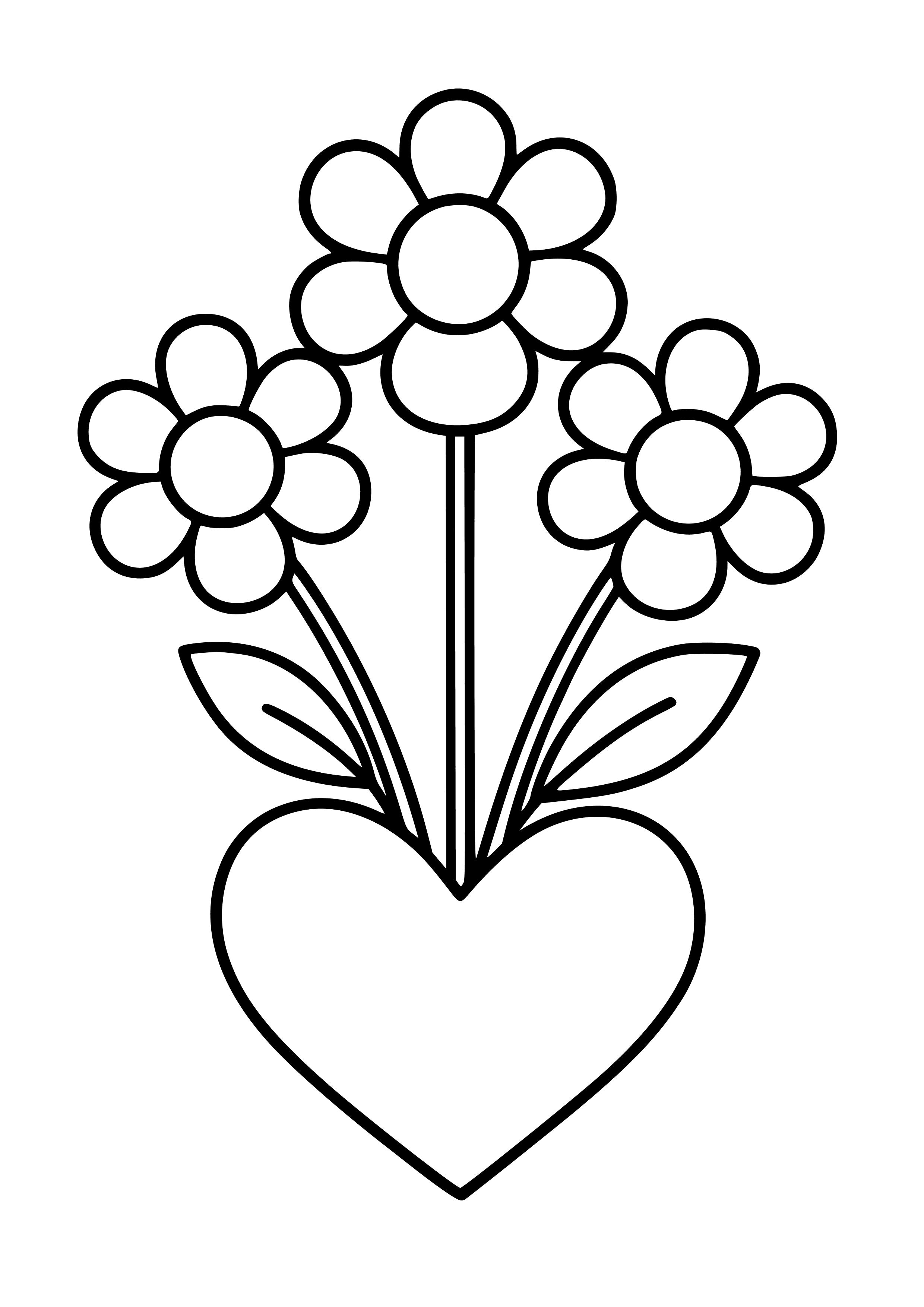 Flower Bouquet with a Heart Coloring Page