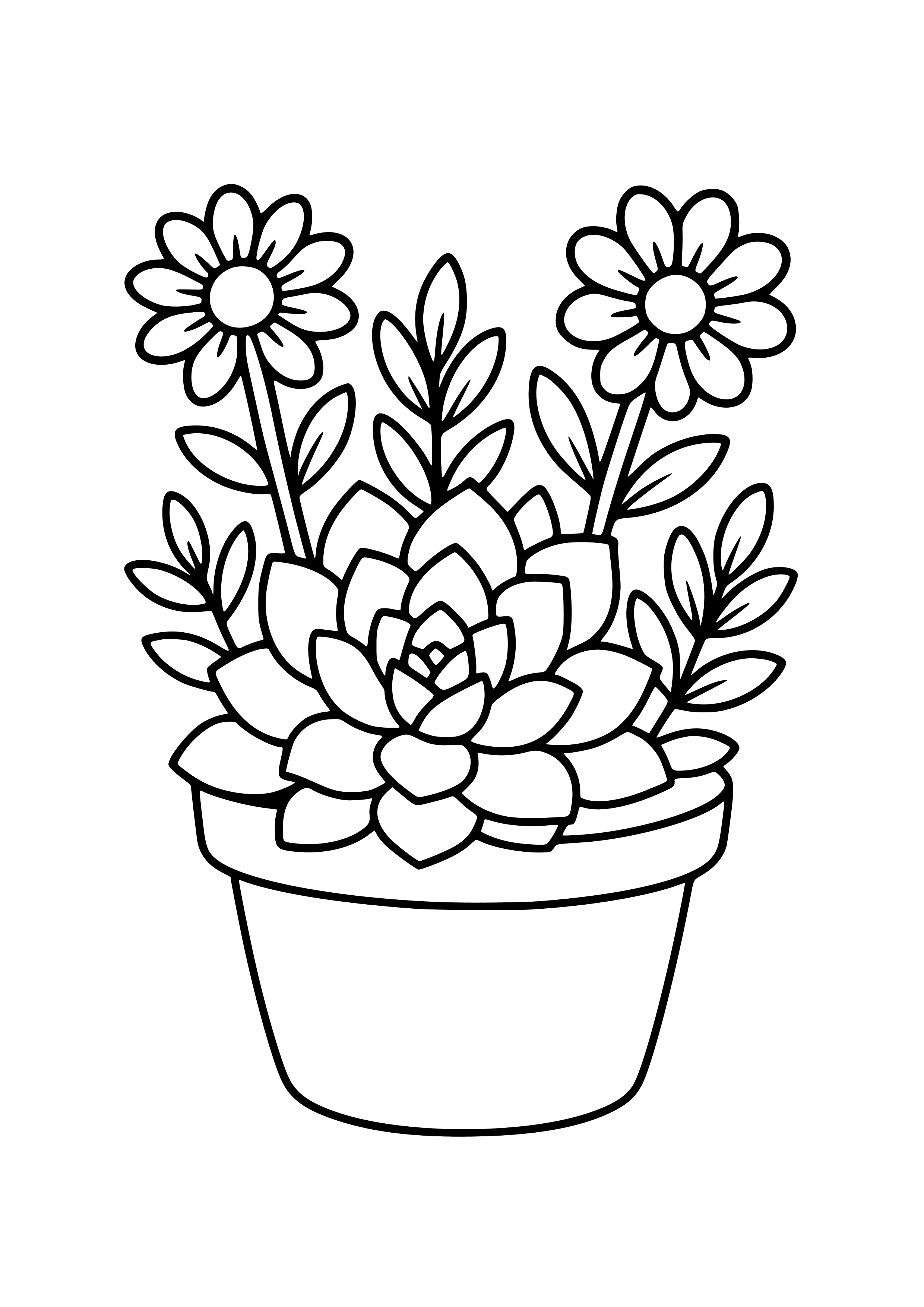 Flowering Succulents in a Pot Coloring Page