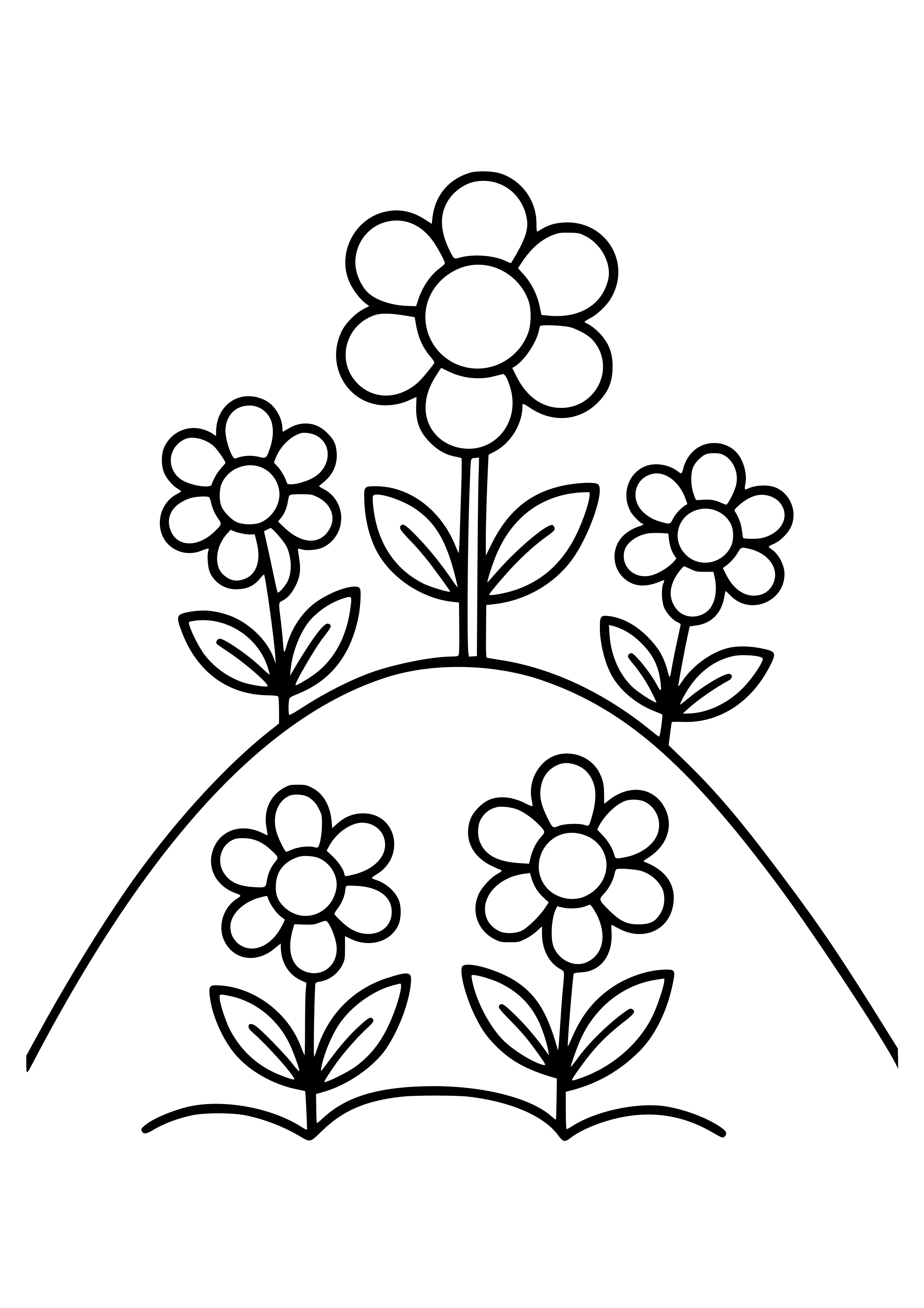 Flowers Blooming on a Hill Coloring Page
