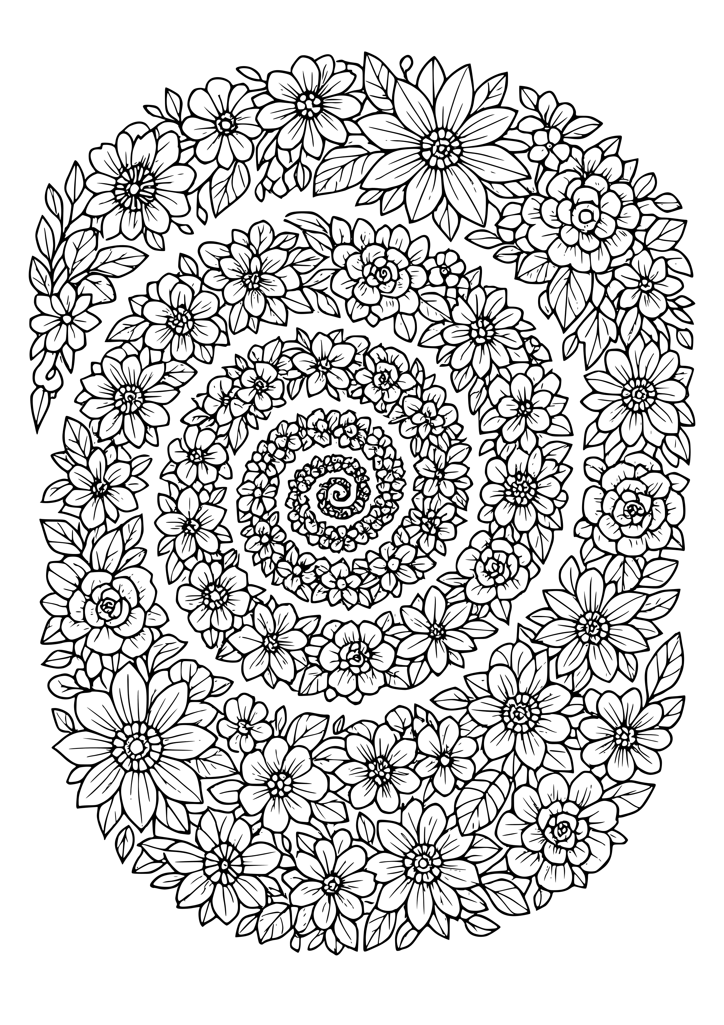 Flowers Spiraling Into a Vortex Coloring Page