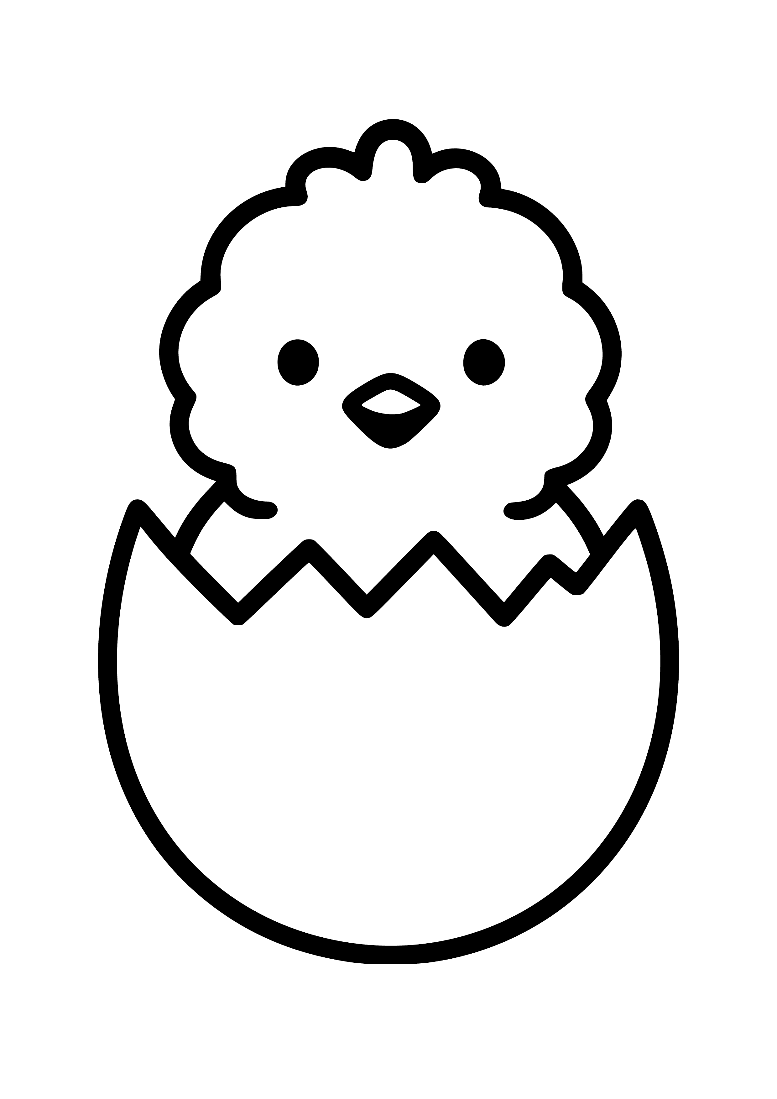 Fluffy Chick Peeking From an Egg Coloring Page