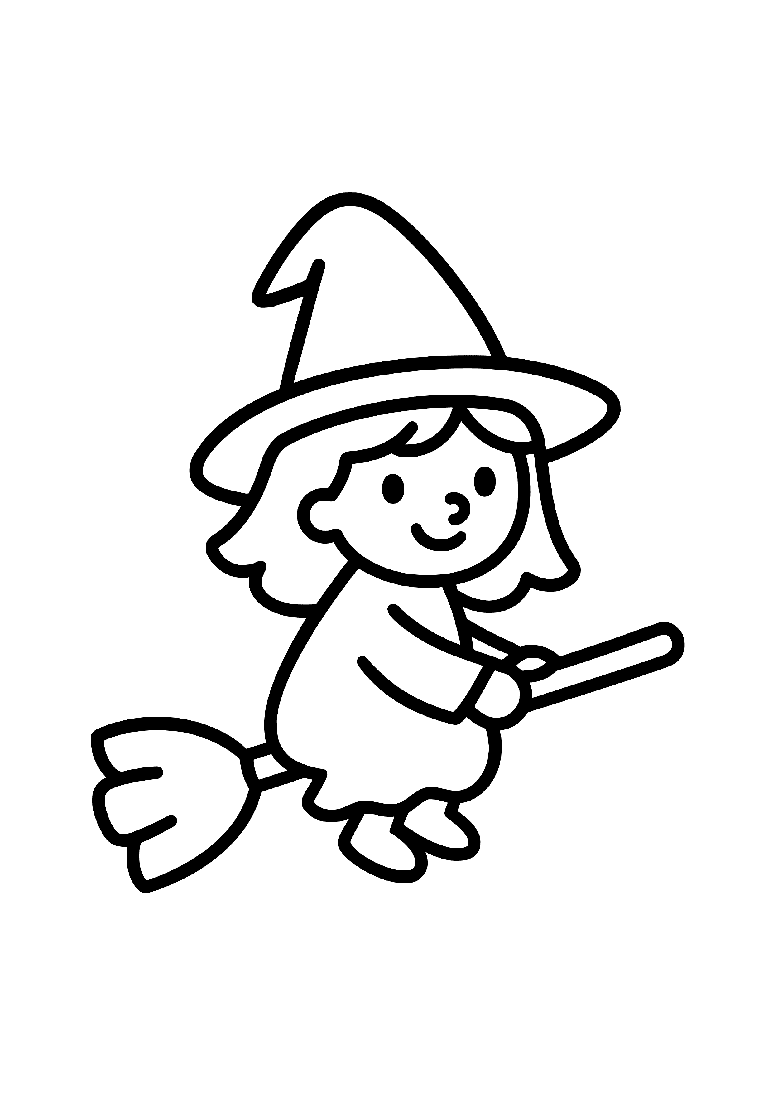 Friendly Witch on a Broomstick Coloring Page