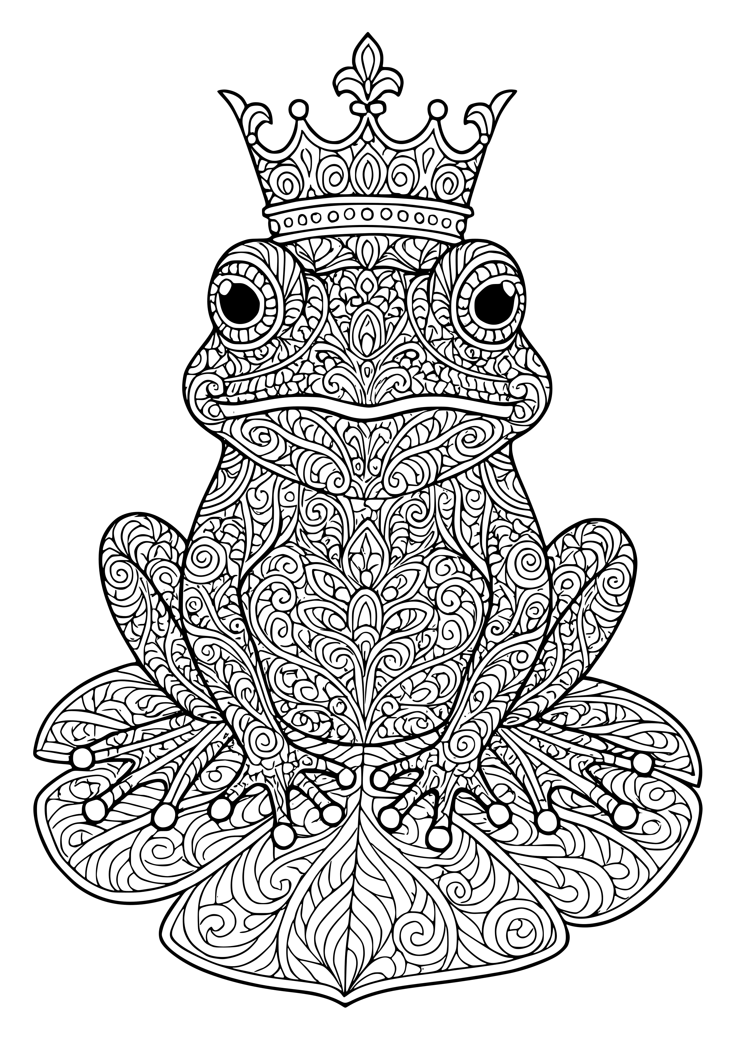 Frog Wearing a Crown Sitting on a Lily Pad Coloring Page