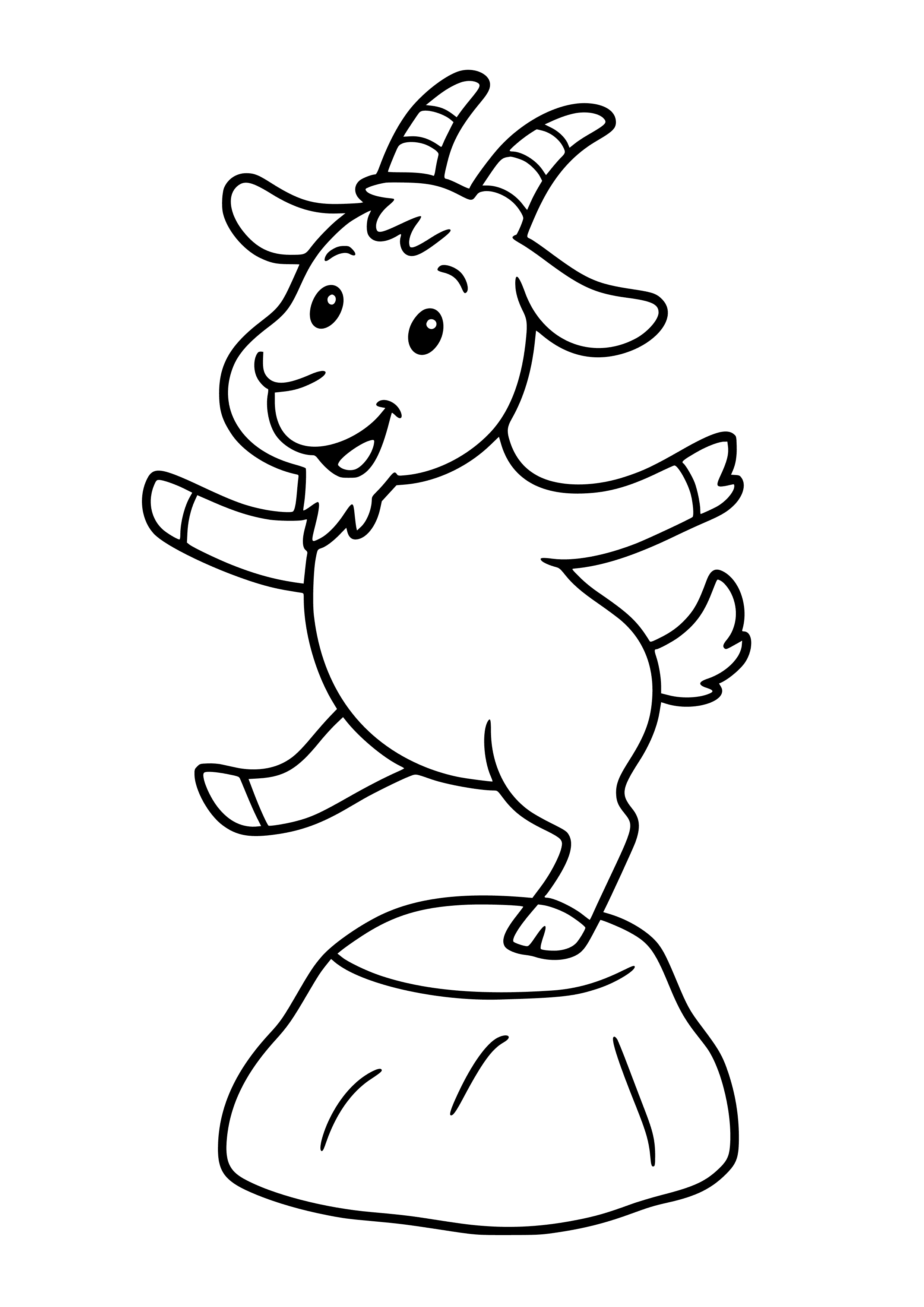 Funny Goat Balancing on a Rock Coloring Page
