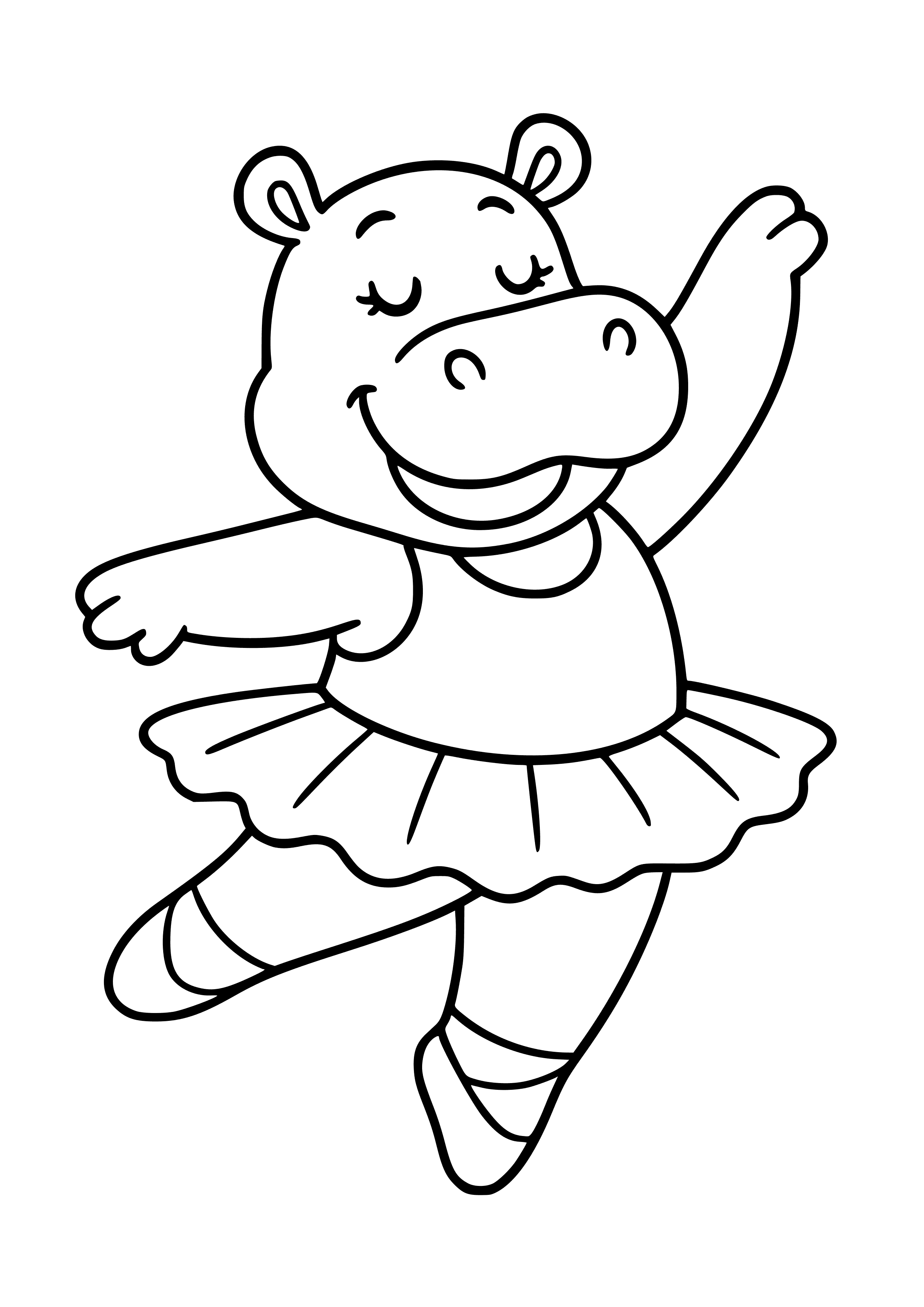 Funny Hippo in a Tutu Dancing Coloring Page