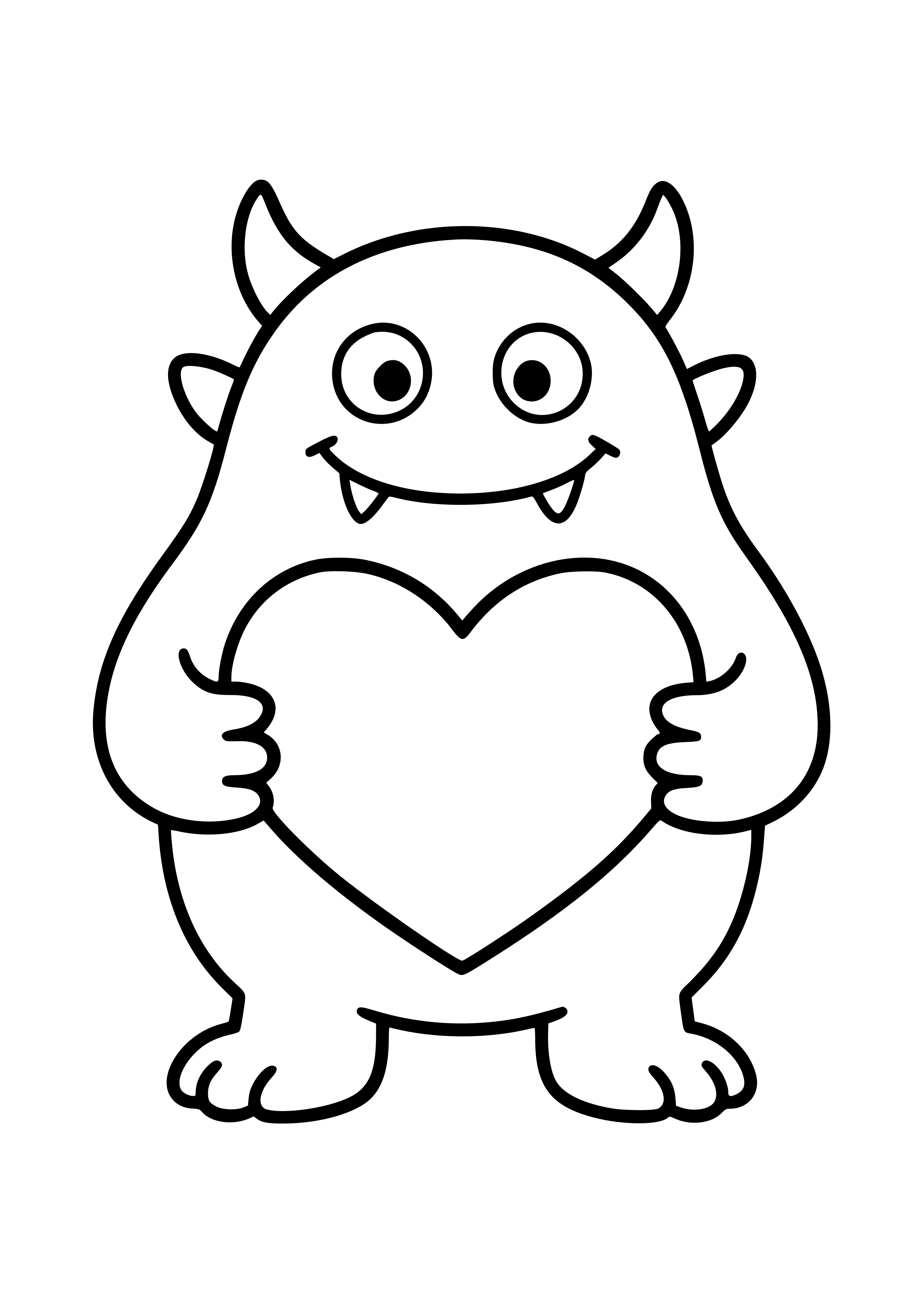 Funny Monster Holding a Heart Coloring Page