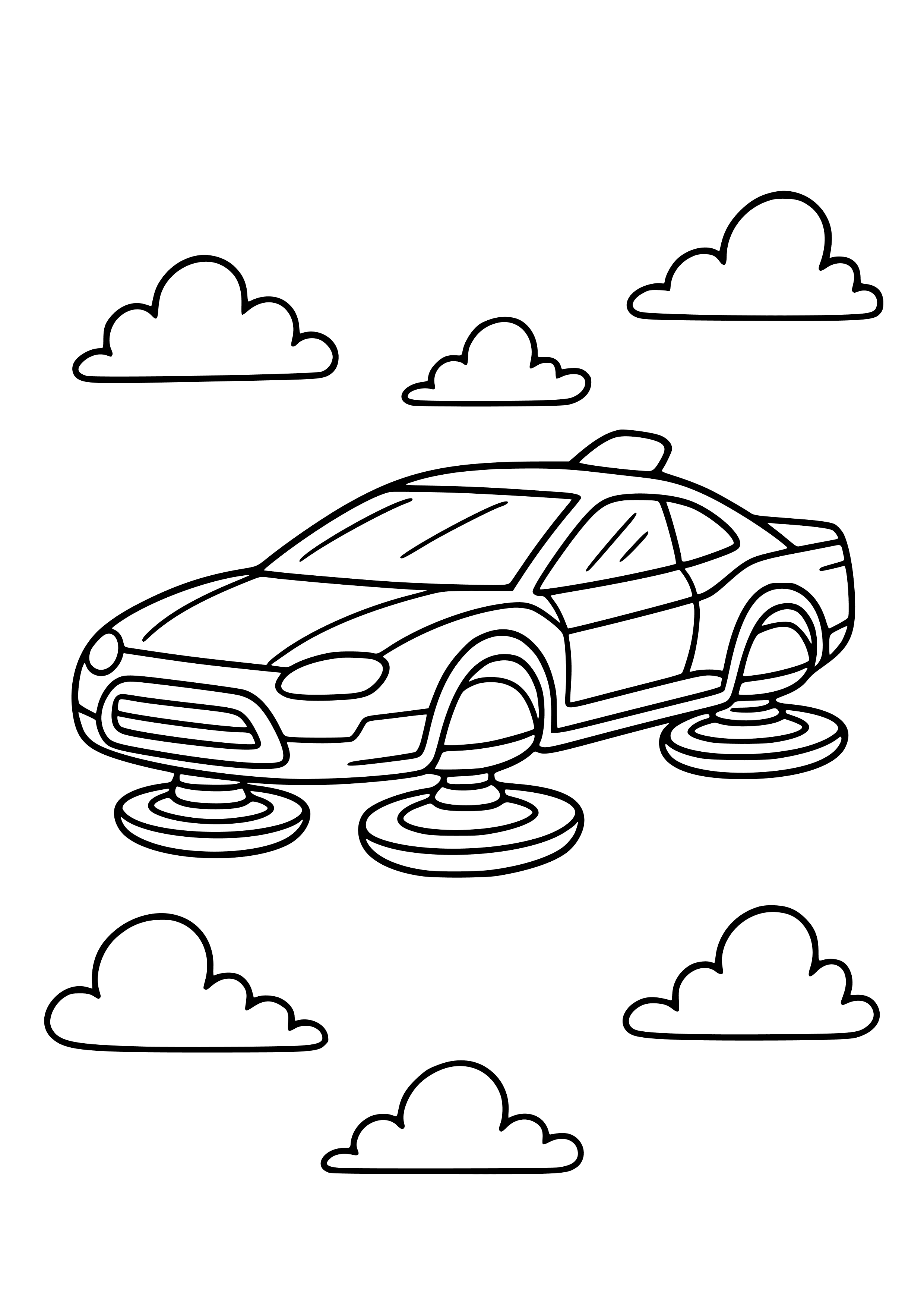 Futuristic Hover Car in the Sky Coloring Page