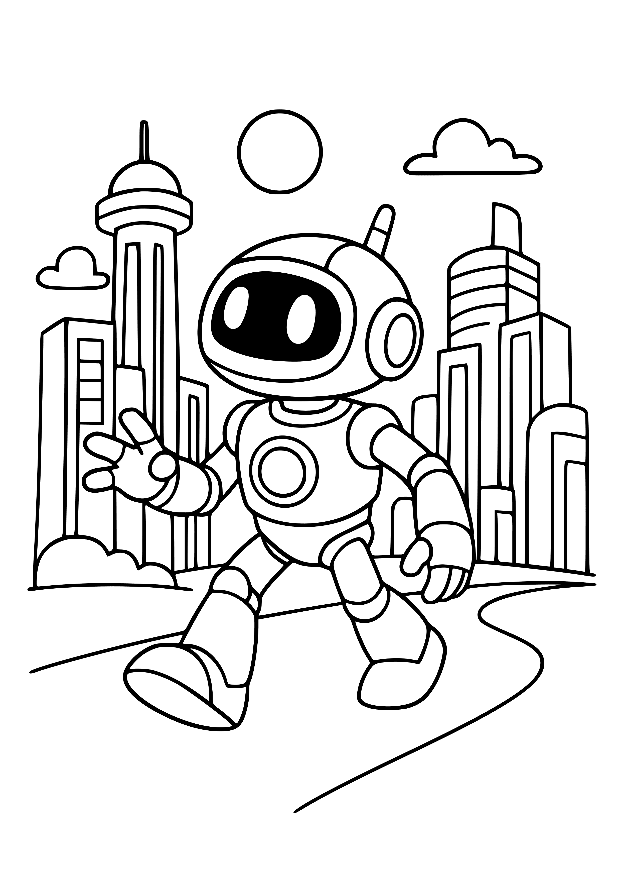 Futuristic Robot Exploring a City Coloring Page