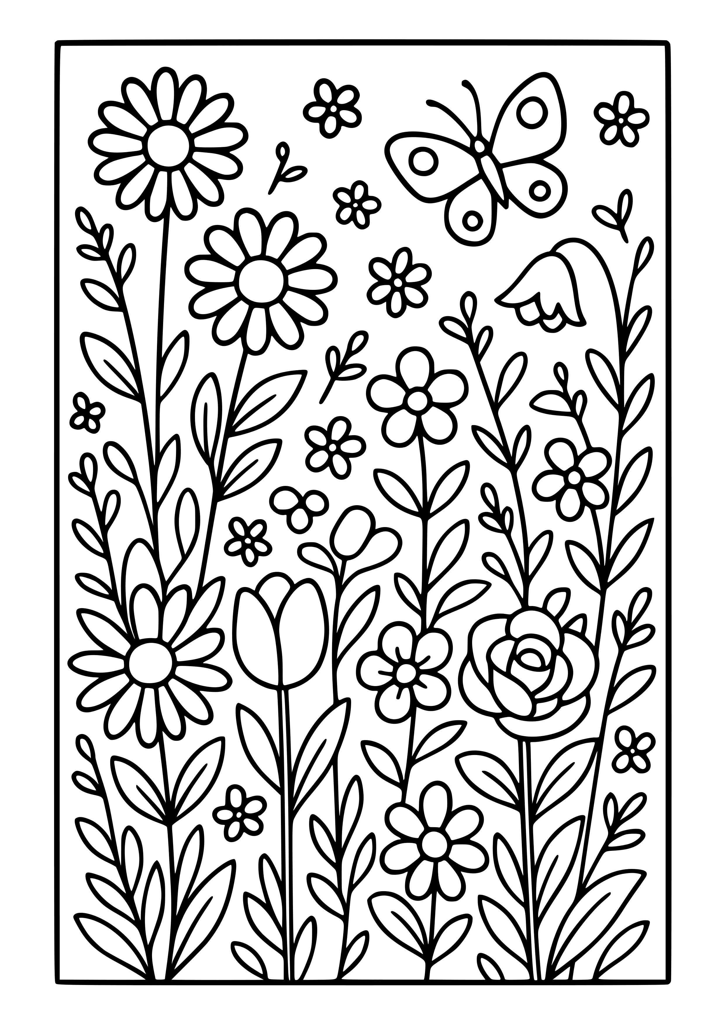 Garden Full of Blooming Flowers Coloring Page