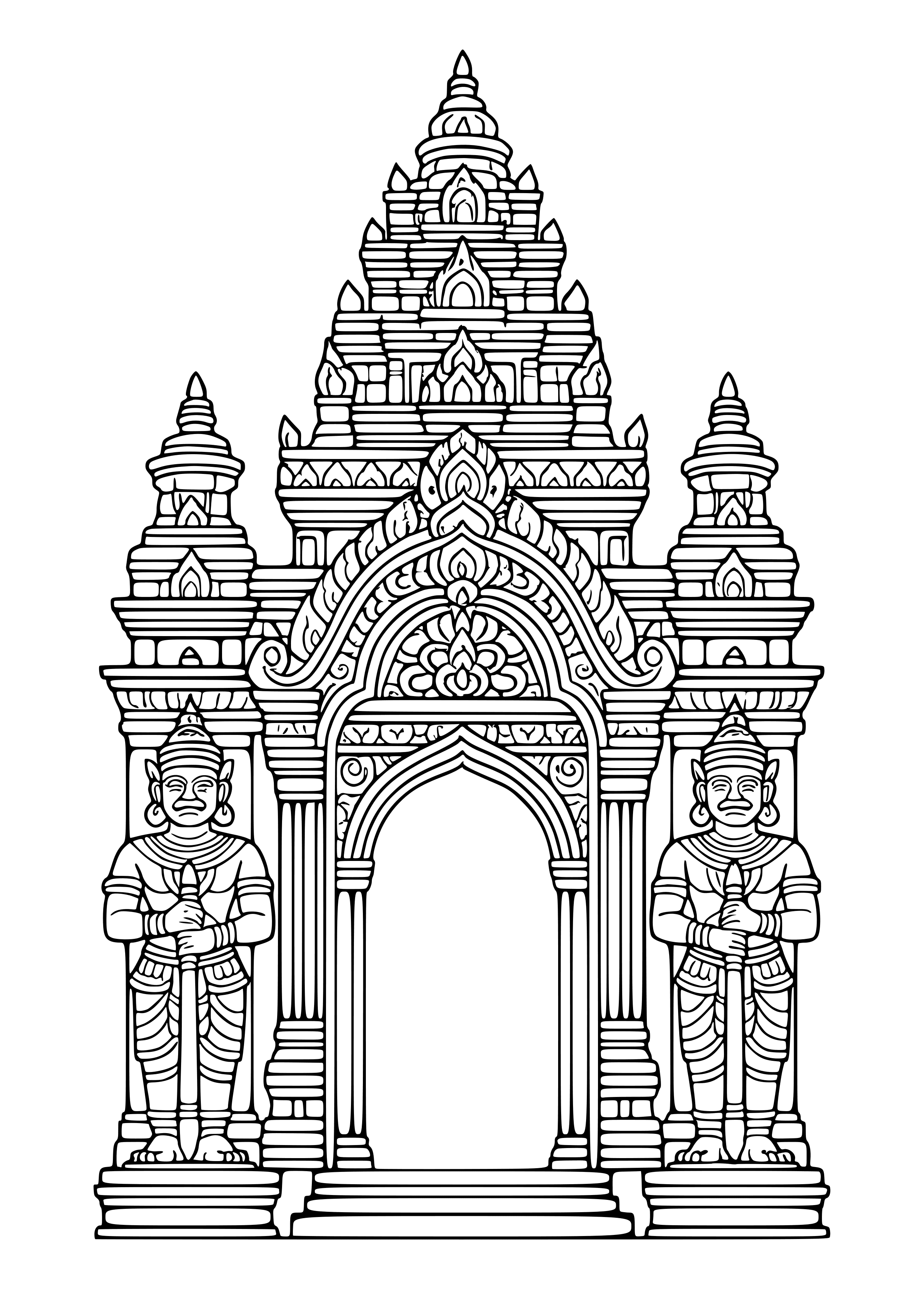 Gates of a Grand Temple Coloring Page
