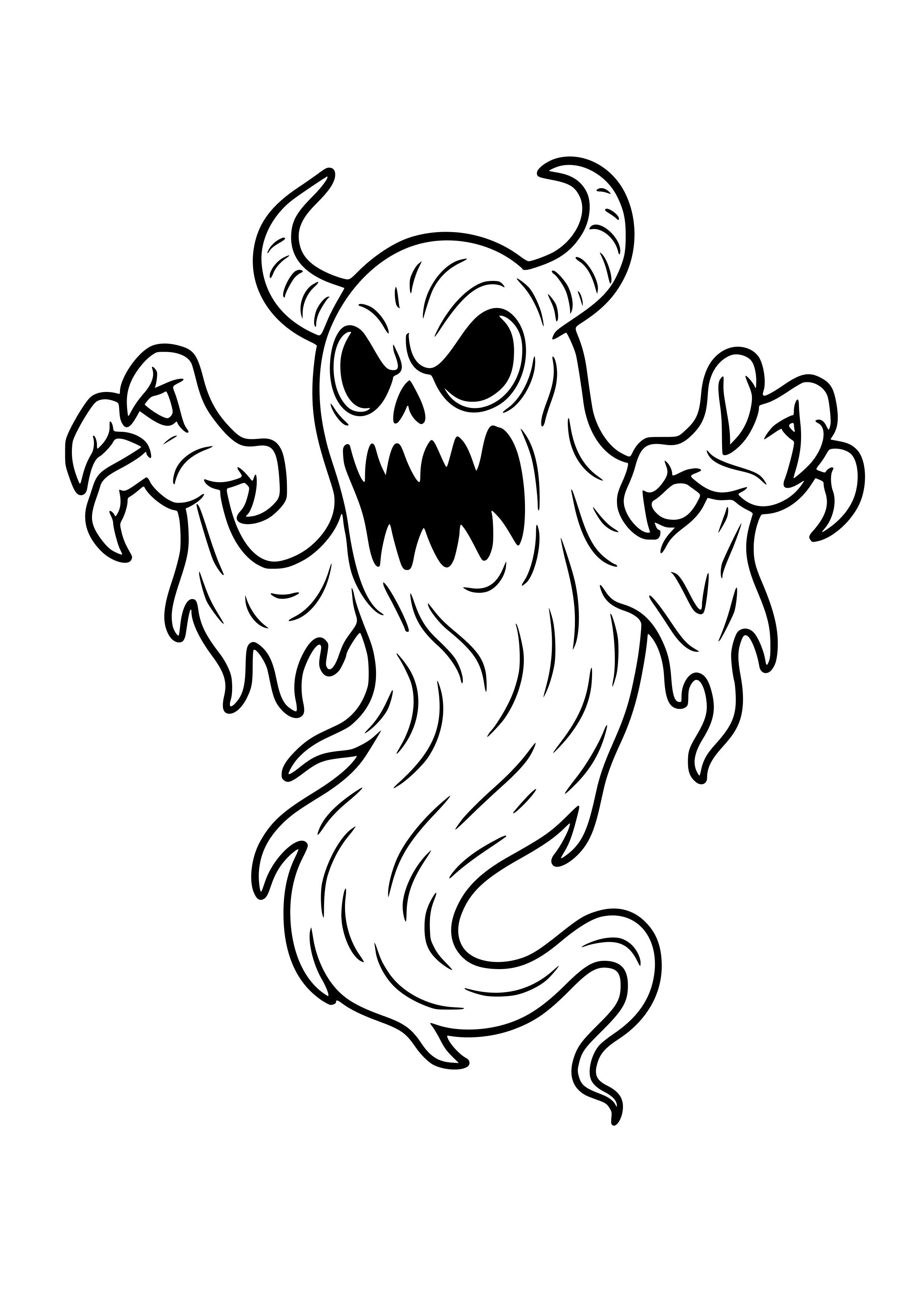 Ghostly Gray Monster Floating in the Air Coloring Page