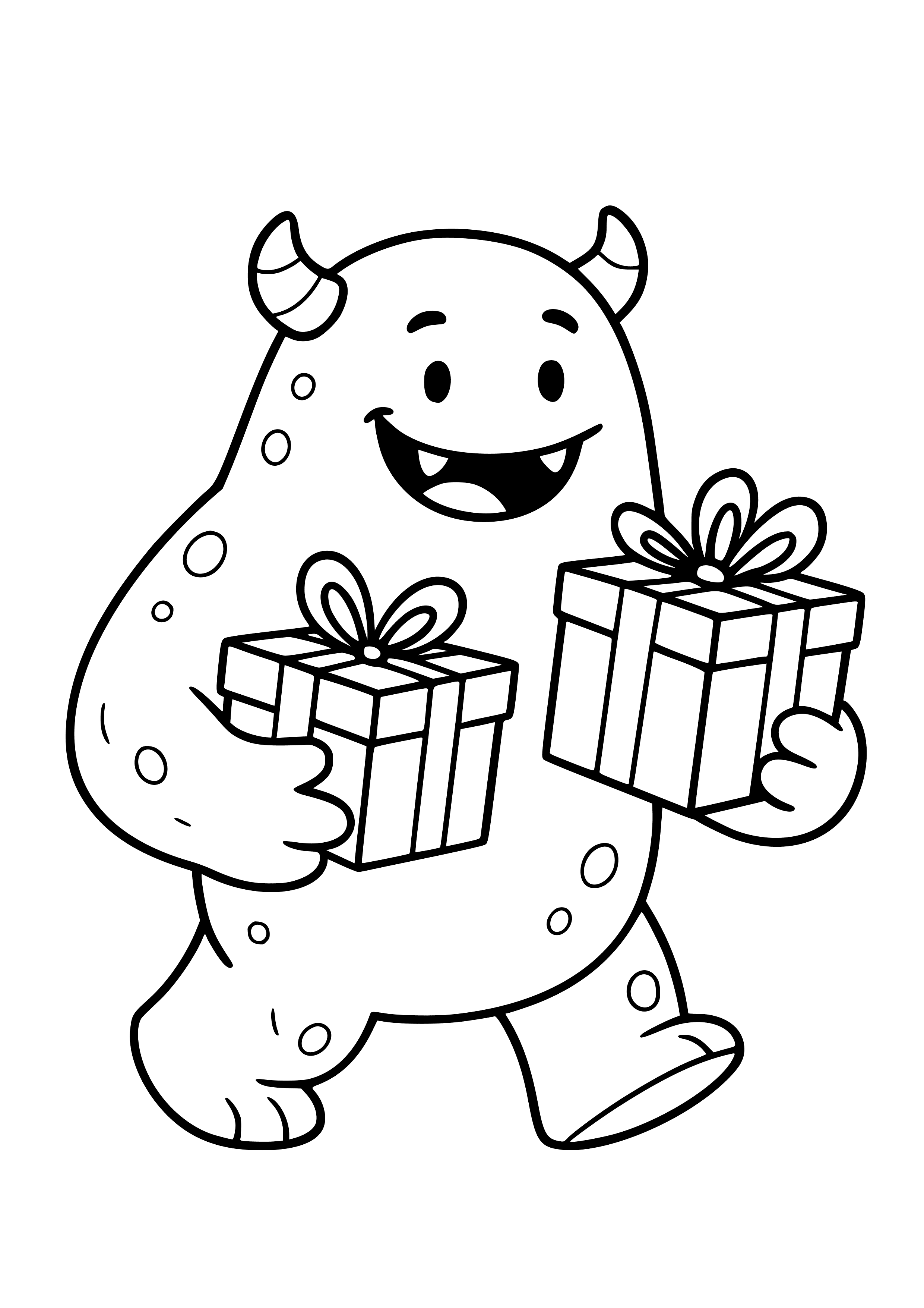 Gigantic Purple Monster Bringing Gifts Coloring Page