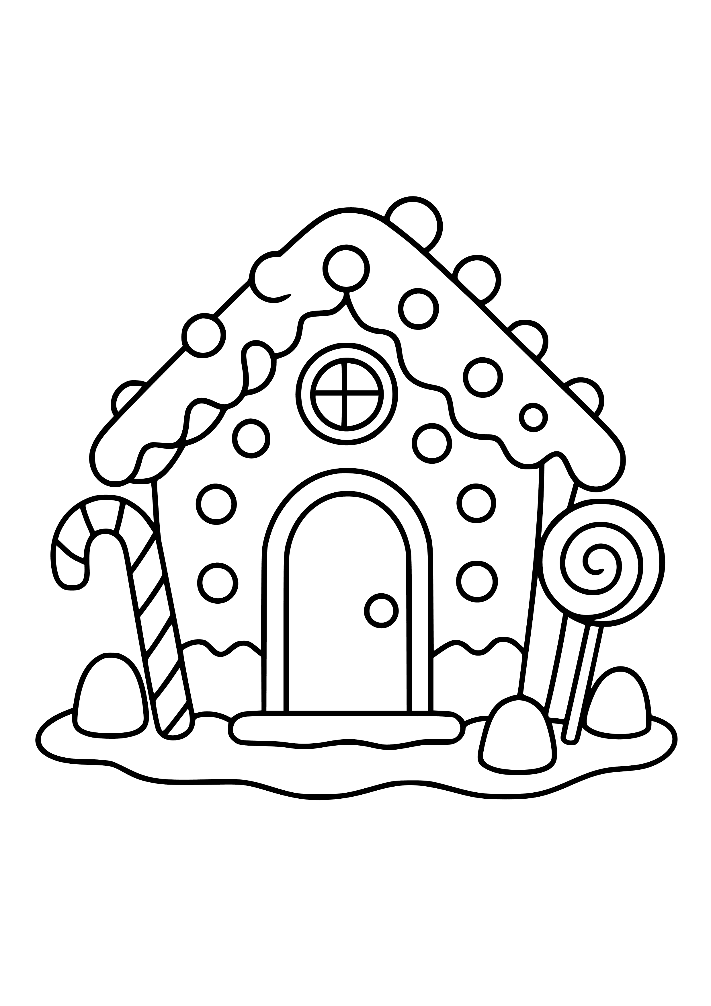 Gingerbread House with Candy Coloring Page