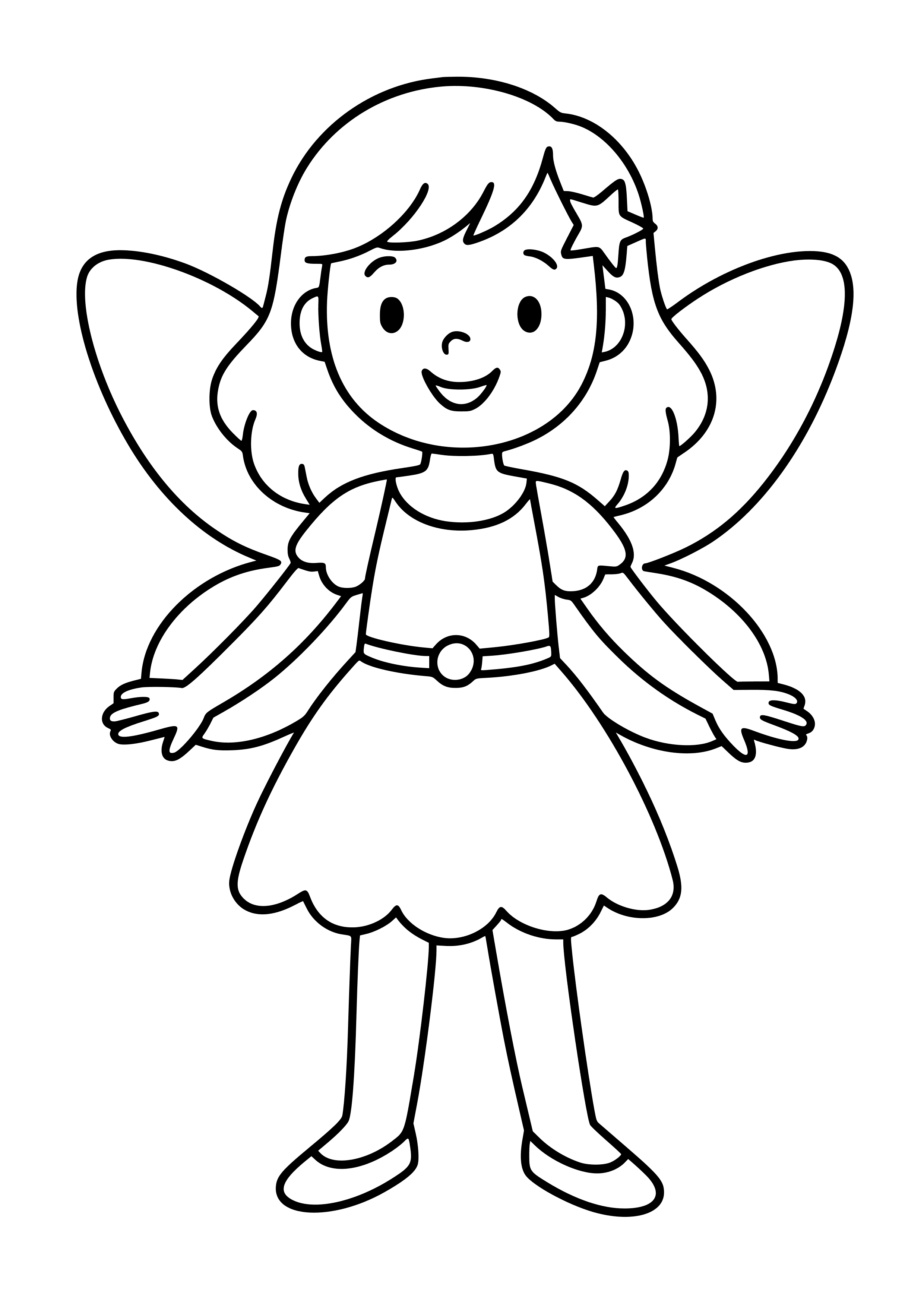 Girl in a Fairy Costume with Wings Coloring Page