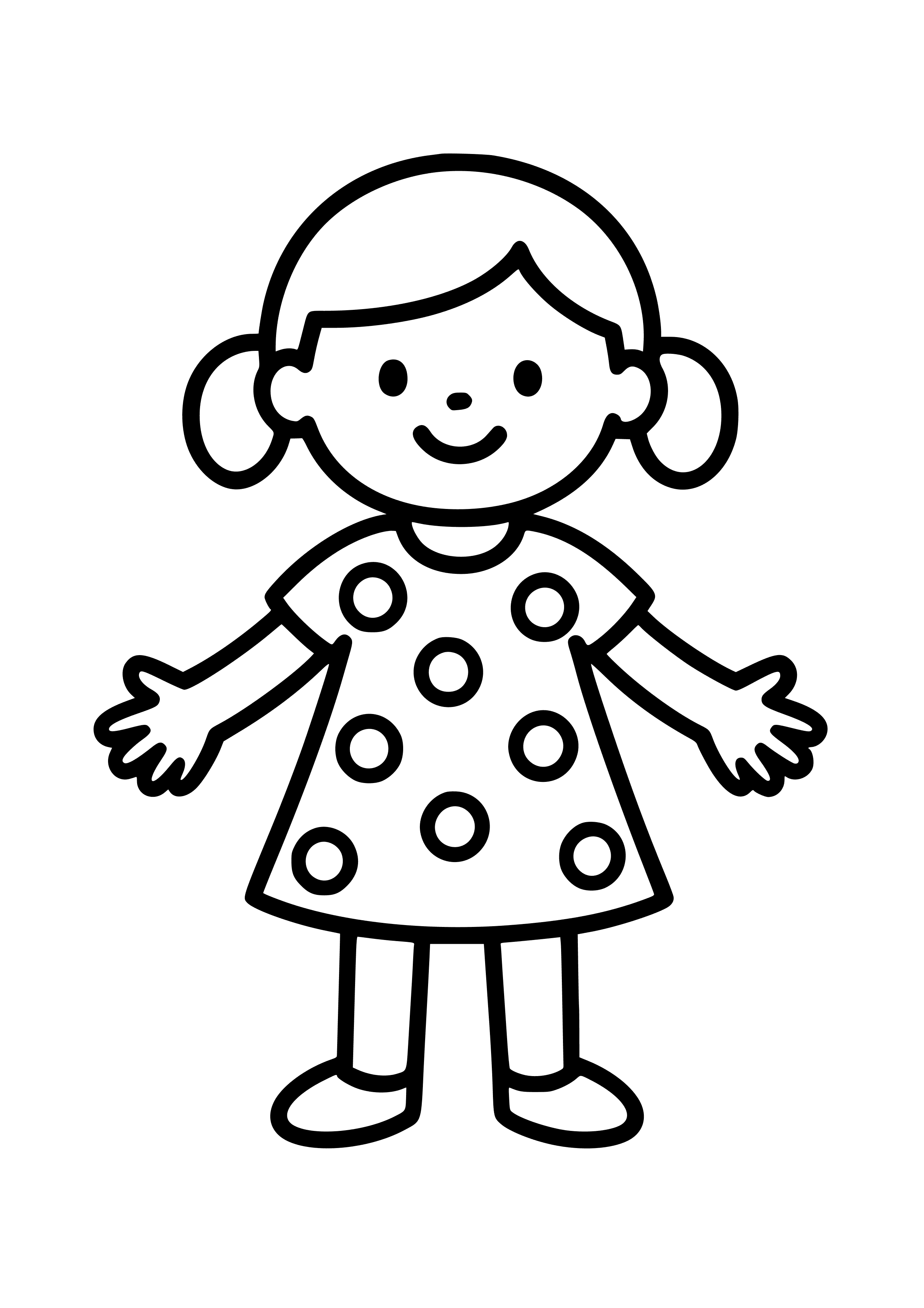 Girl in a Playful Polka Dot Dress Coloring Page