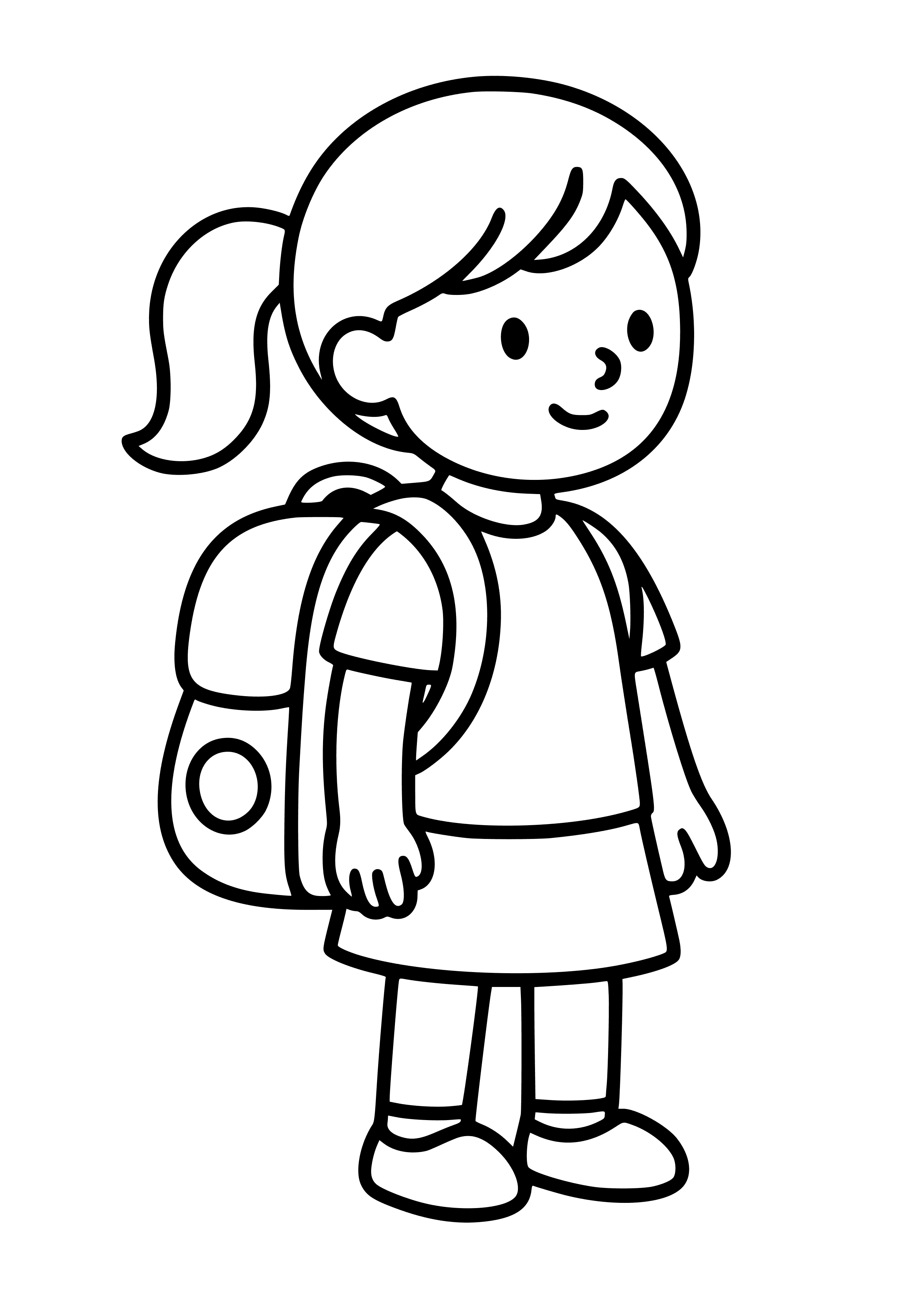 Girl with a Colorful Backpack Coloring Page
