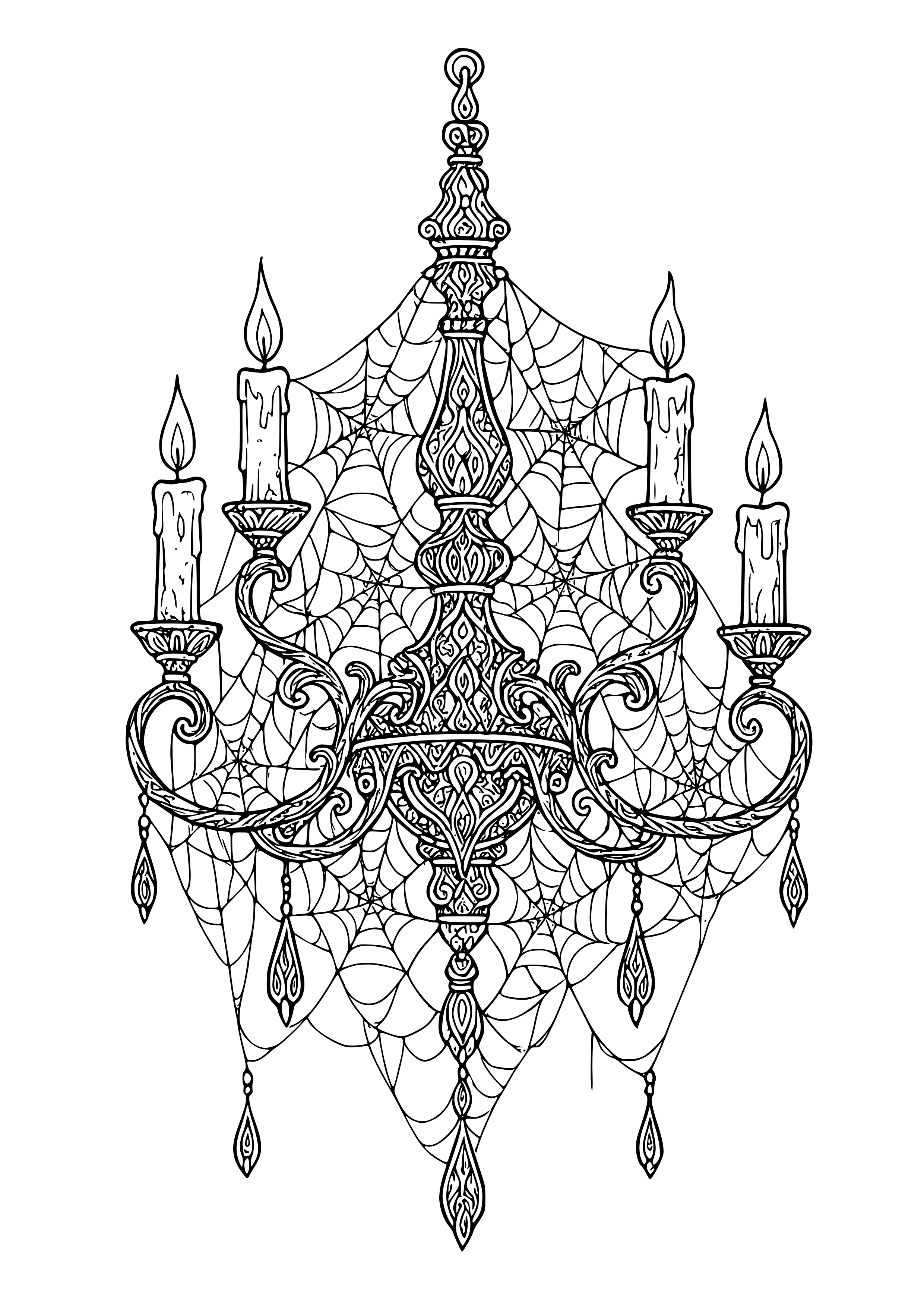 Gothic Chandelier Adorned with Candles and Cobwebs Coloring Page