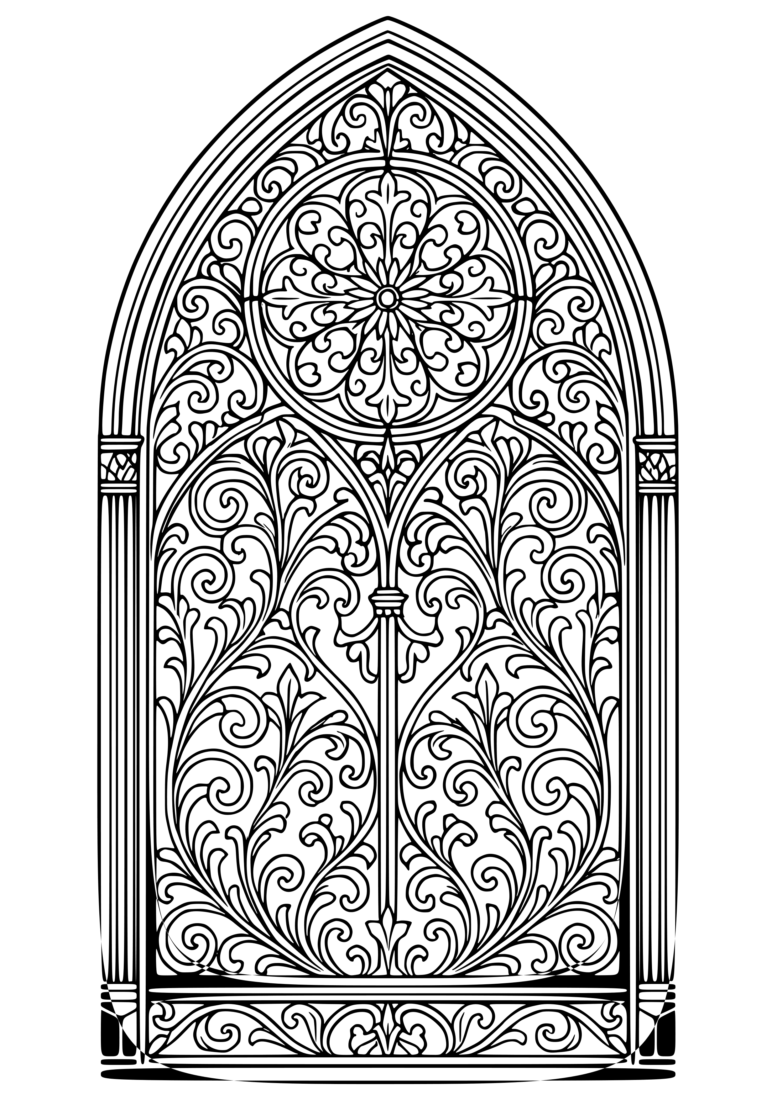 Gothic Window with Elaborate Ironwork Coloring Page