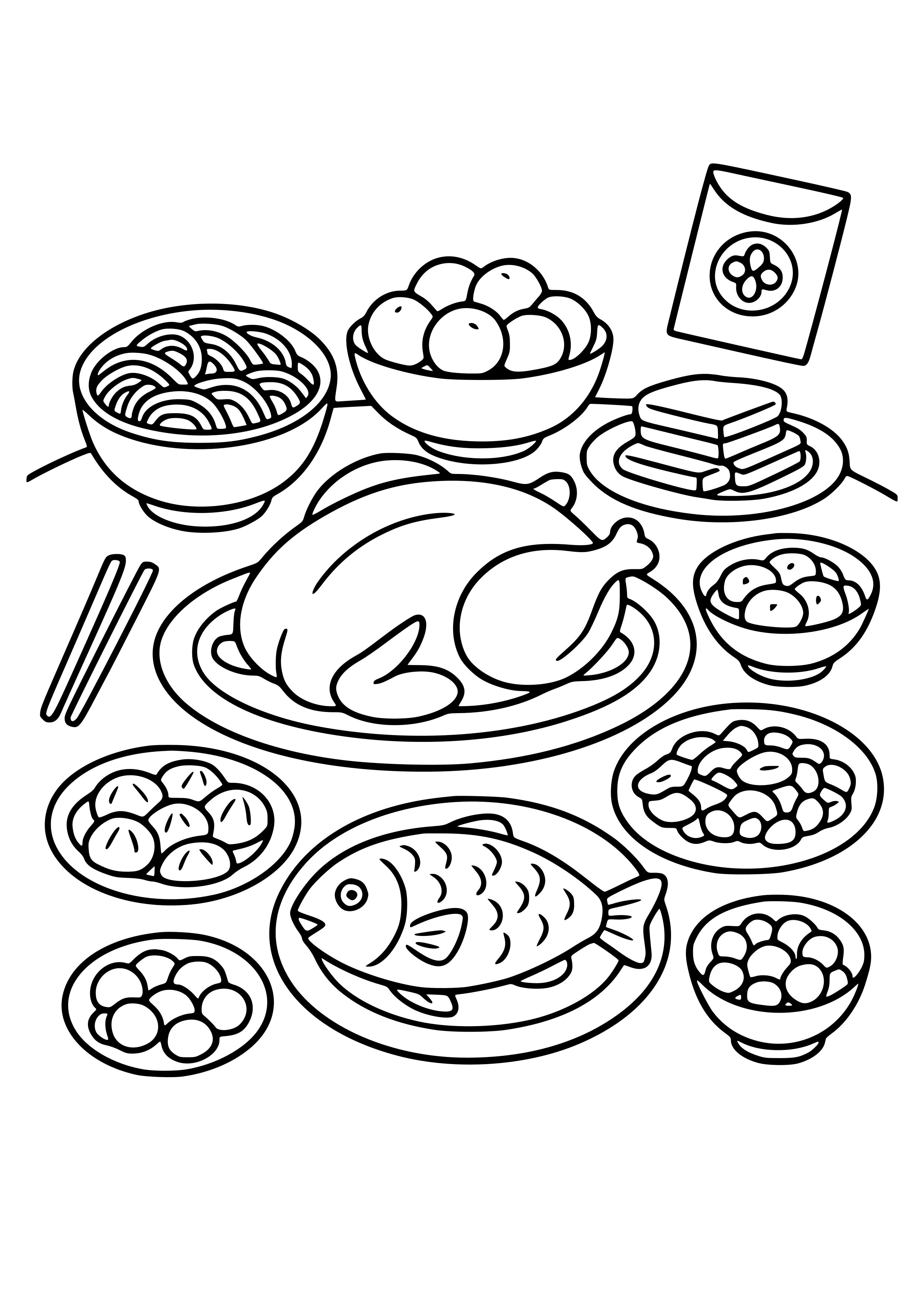 Grand Feast Featuring Traditional Dishes Coloring Page