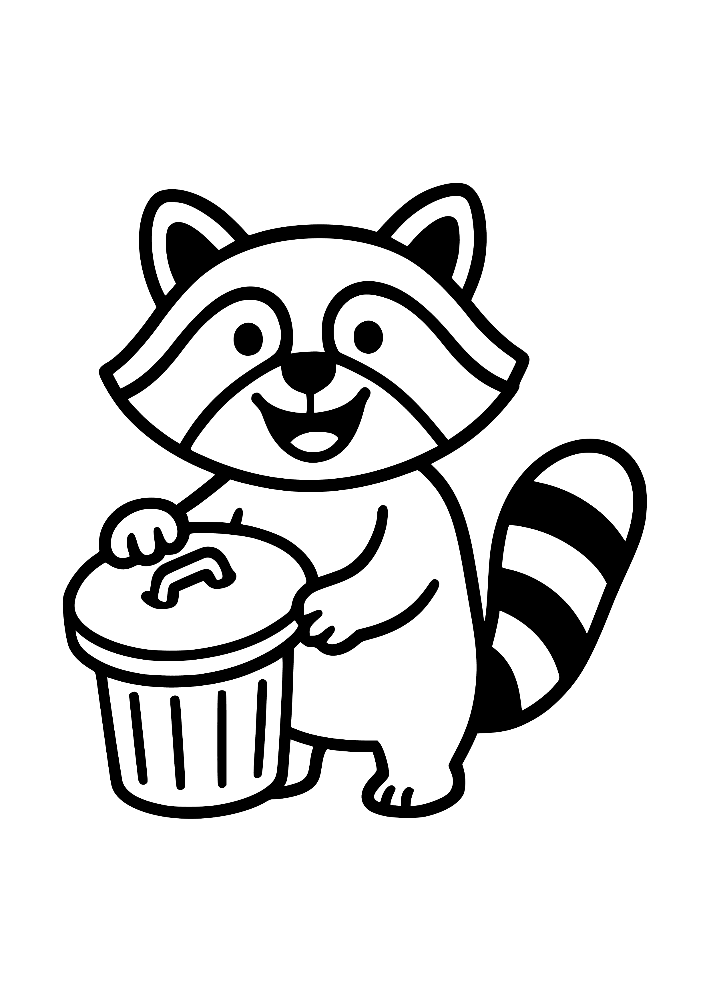 Grinning Raccoon Holding a Trash Can Lid Coloring Page