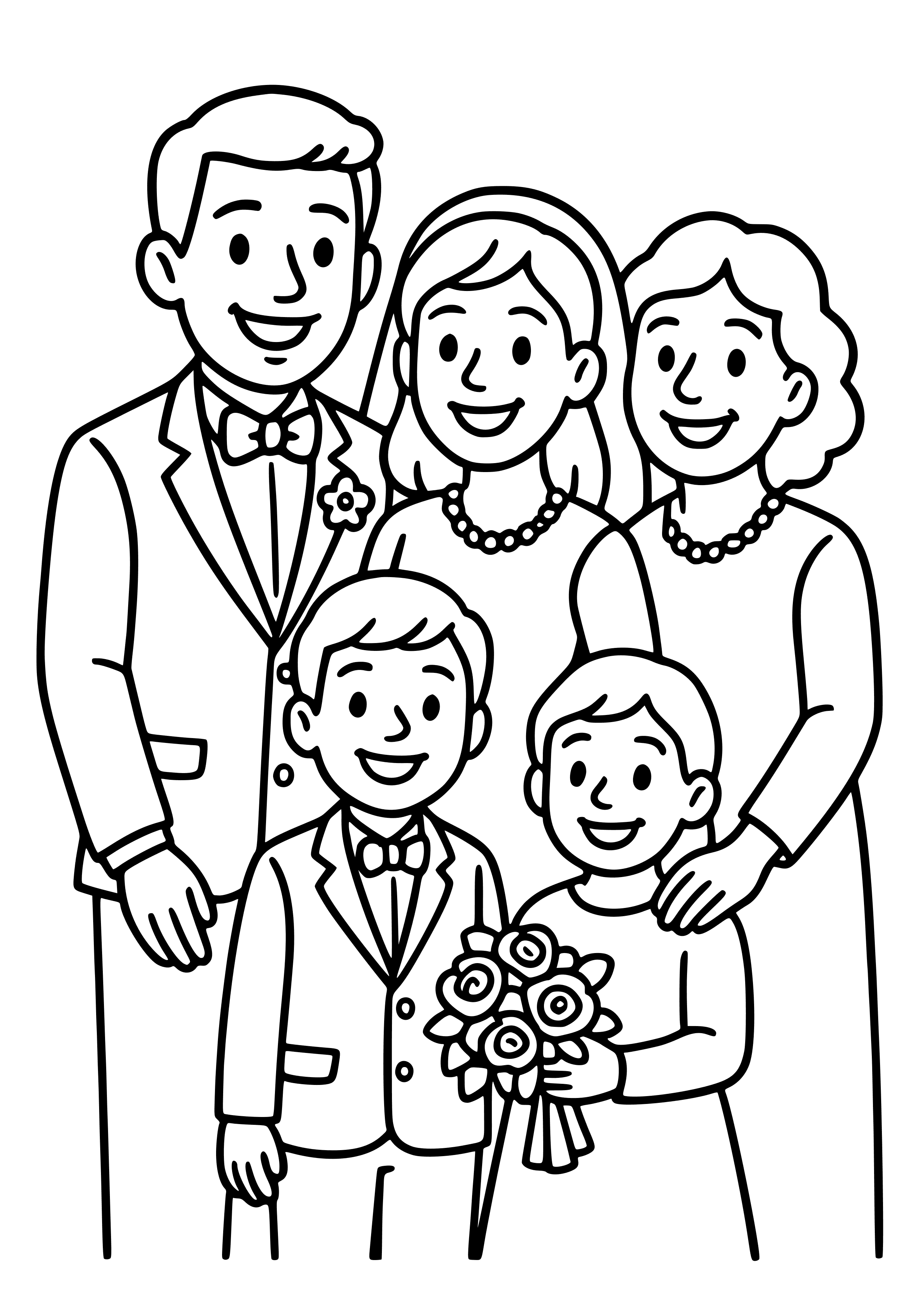 Groom's Family Smiling for a Photo Coloring Page