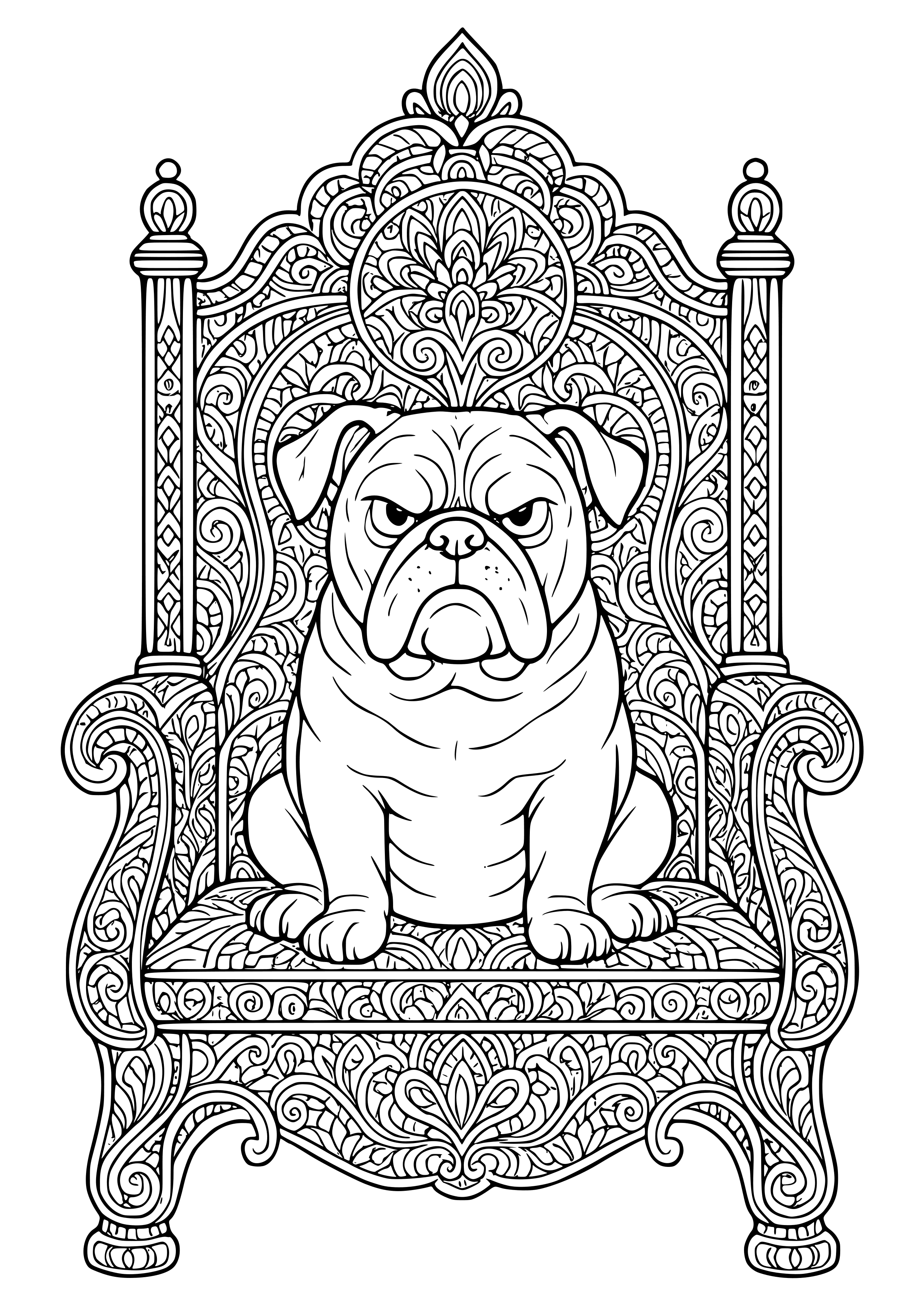Grumpy Dog Sitting on a Throne Coloring Page