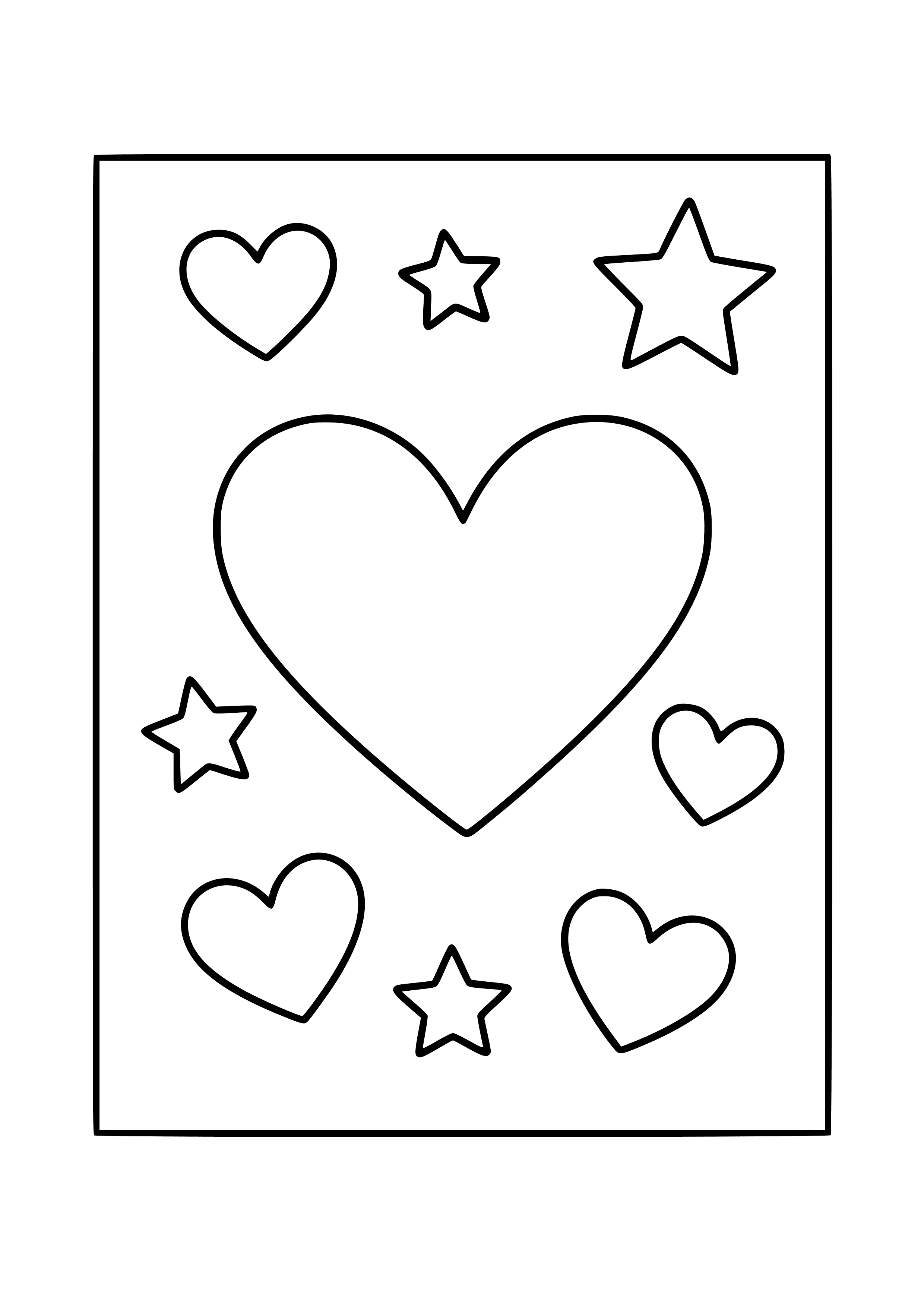 Handmade Card with Hearts and Stars Coloring Page