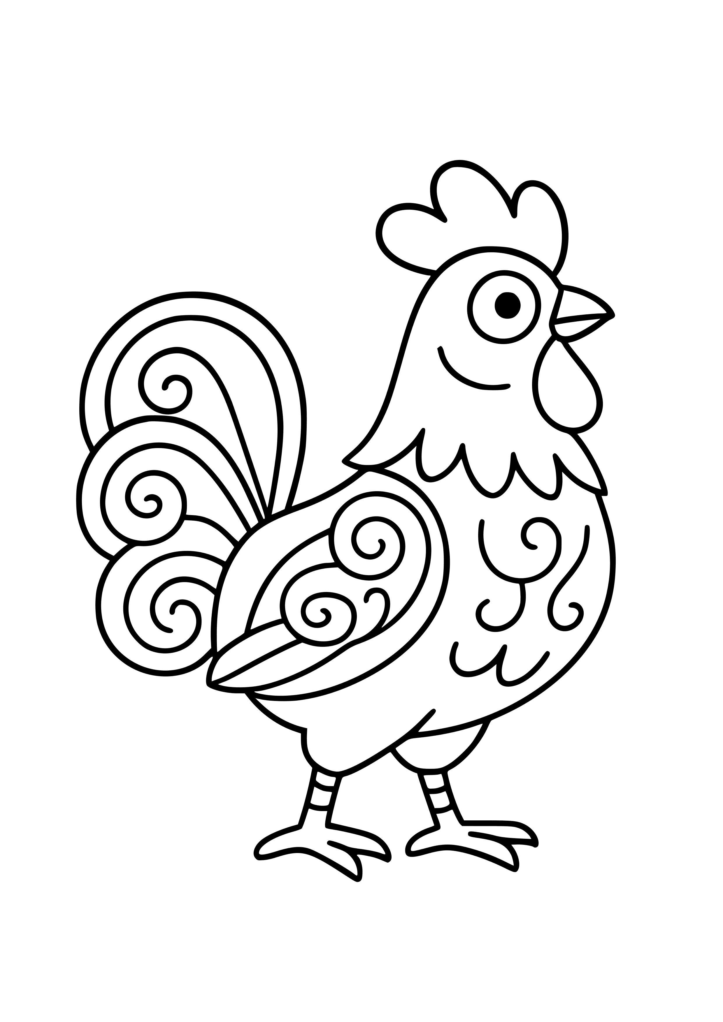 Handsome Golden Rooster with Ornamental Feathers Coloring Page