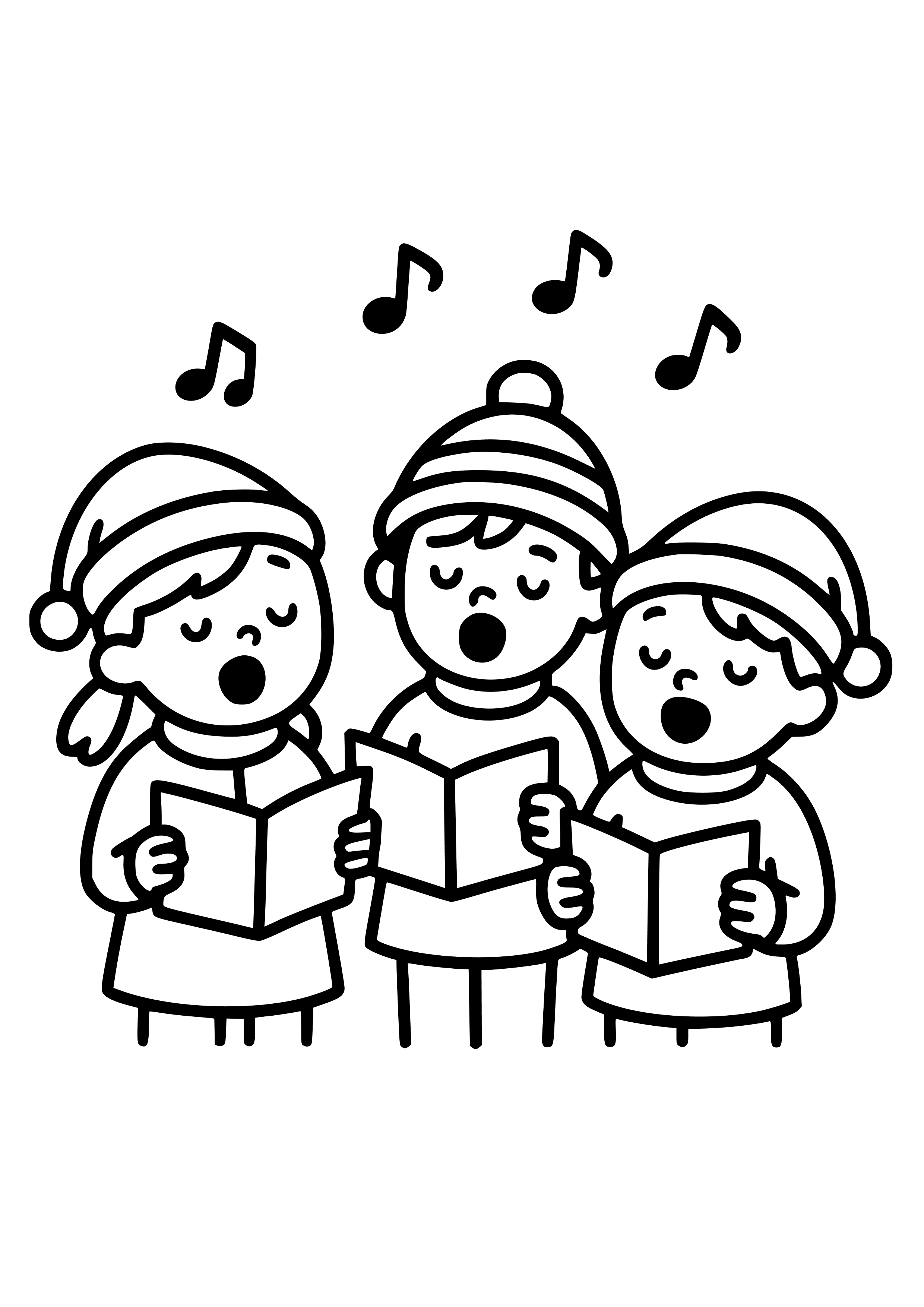 Happy Children Singing Carols Coloring Page