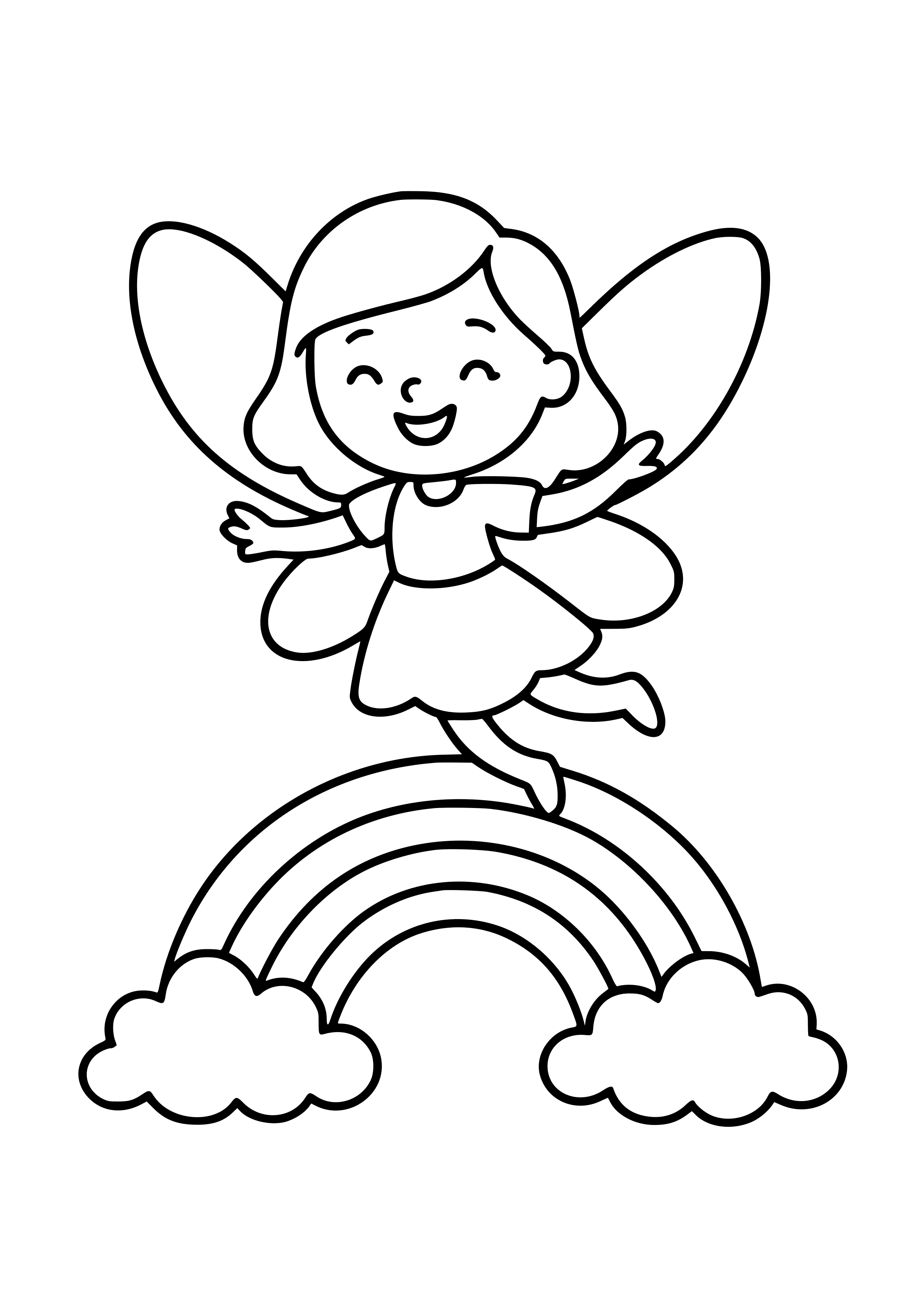 Happy Fairy Flying Above a Rainbow Coloring Page