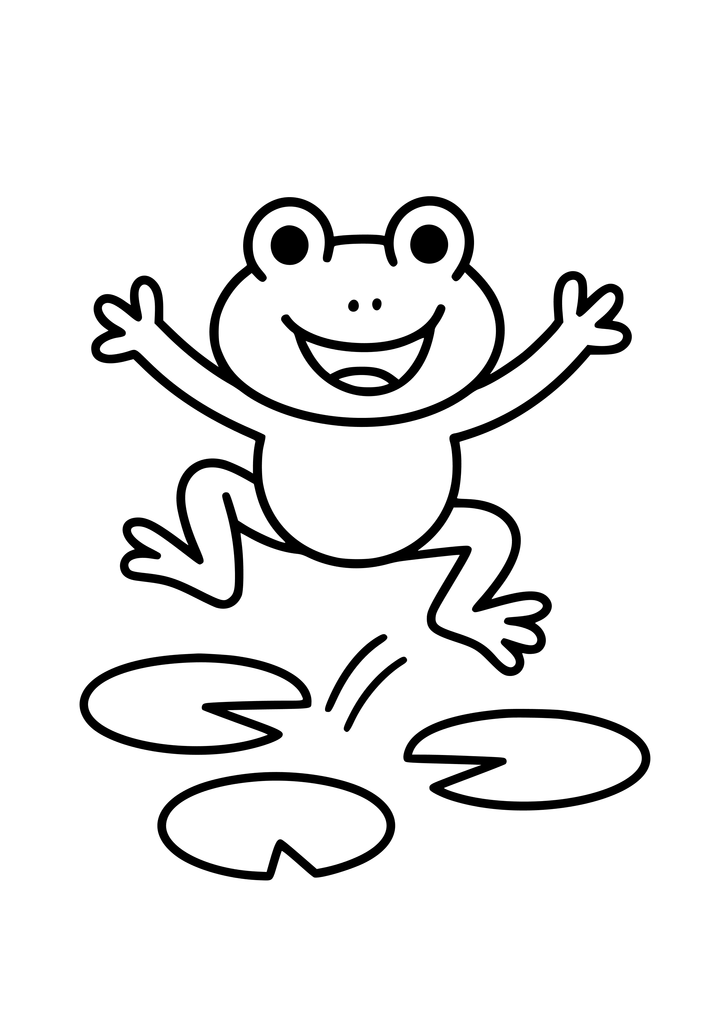 Happy Frog Jumping on Lily Pads Coloring Page