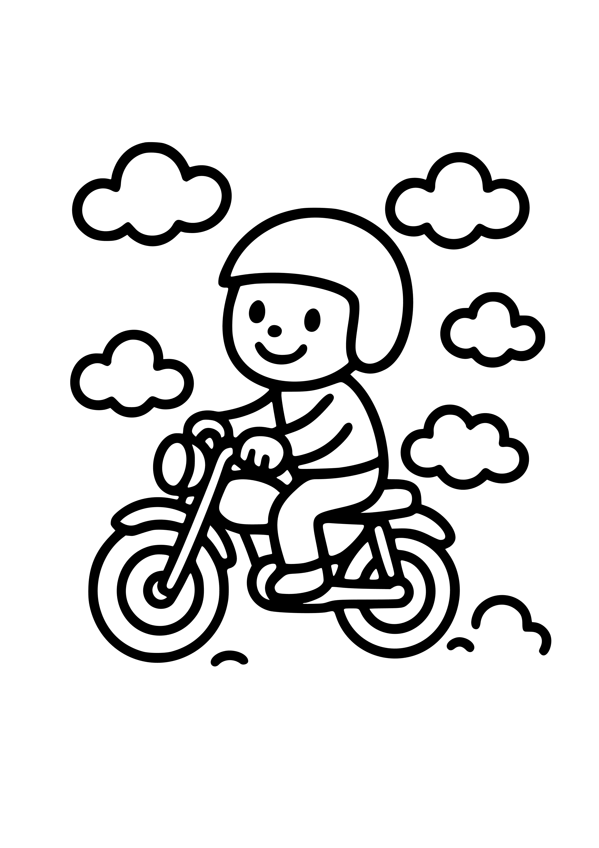 Happy Motorbike Riding Through Clouds Coloring Page