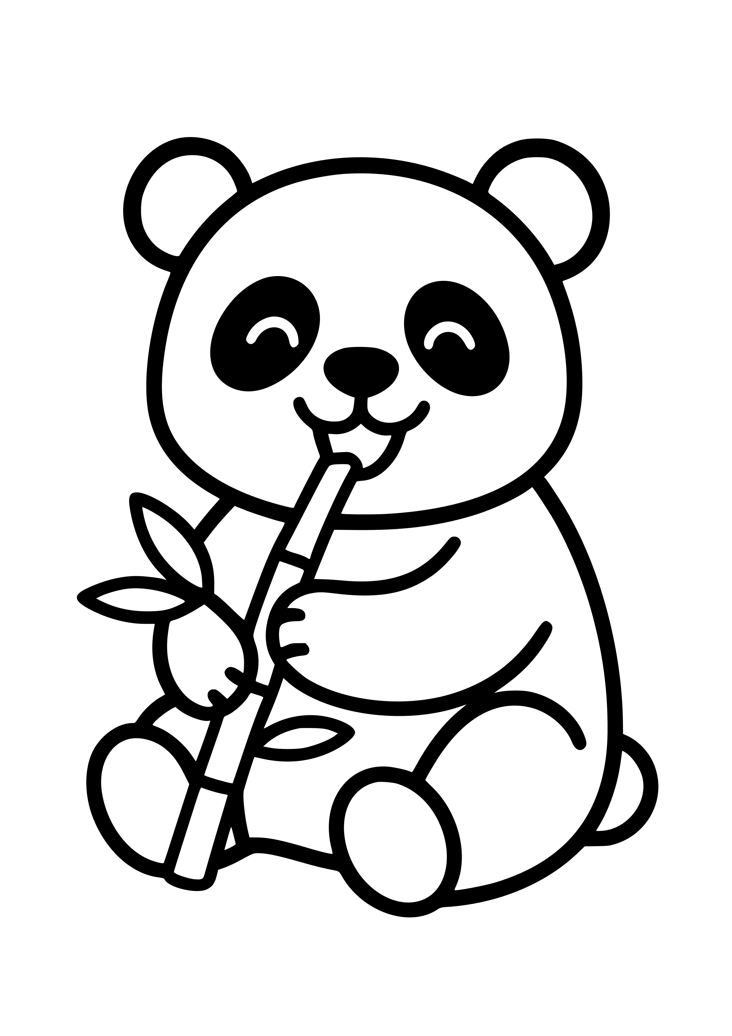 Happy Panda Eating Bamboo Coloring Page
