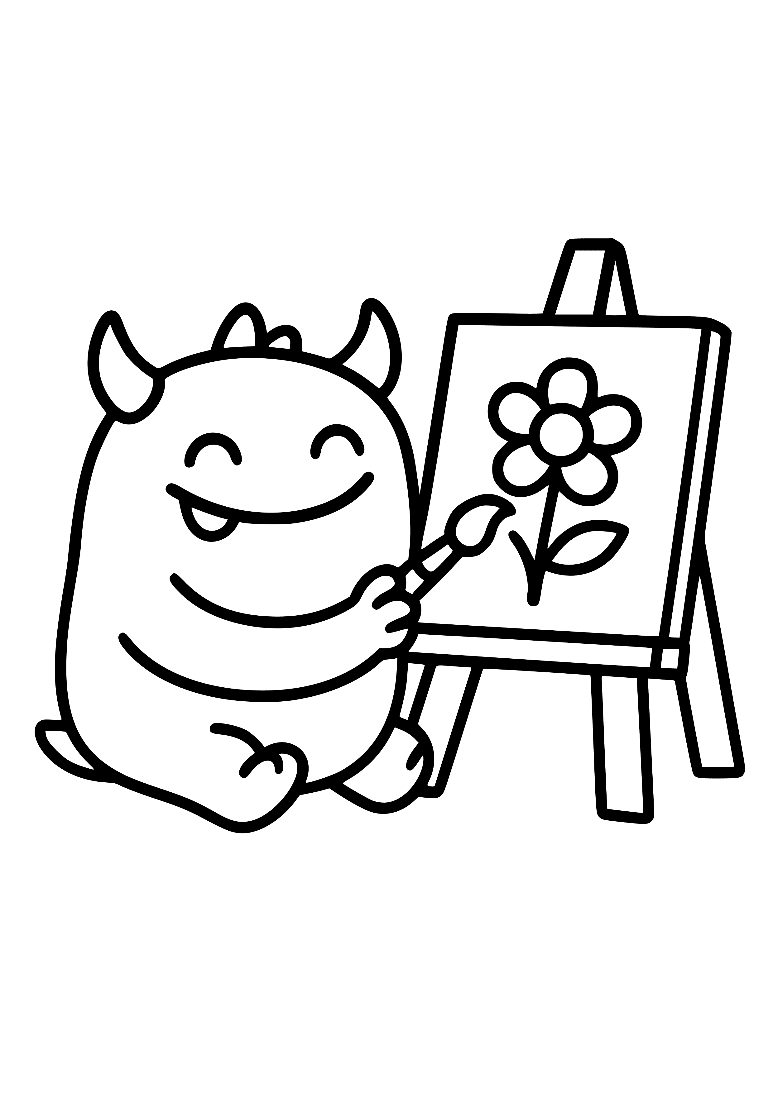 Happy Pink Monster Painting a Picture Coloring Page